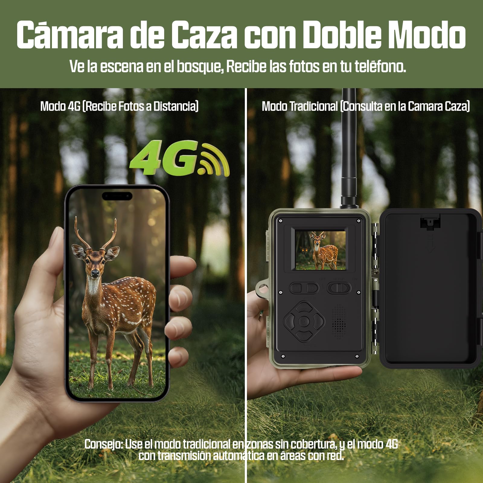 CEYOMUR 4G LTE Cámara Caza con Tarjeta Sim, 2K 48MP Visión Nocturna Activación por Movimiento Control App, Camara Fototrampeo con Disparo de 0,2s, Almacenamiento en La Nube/TF, Impermeable IP66
