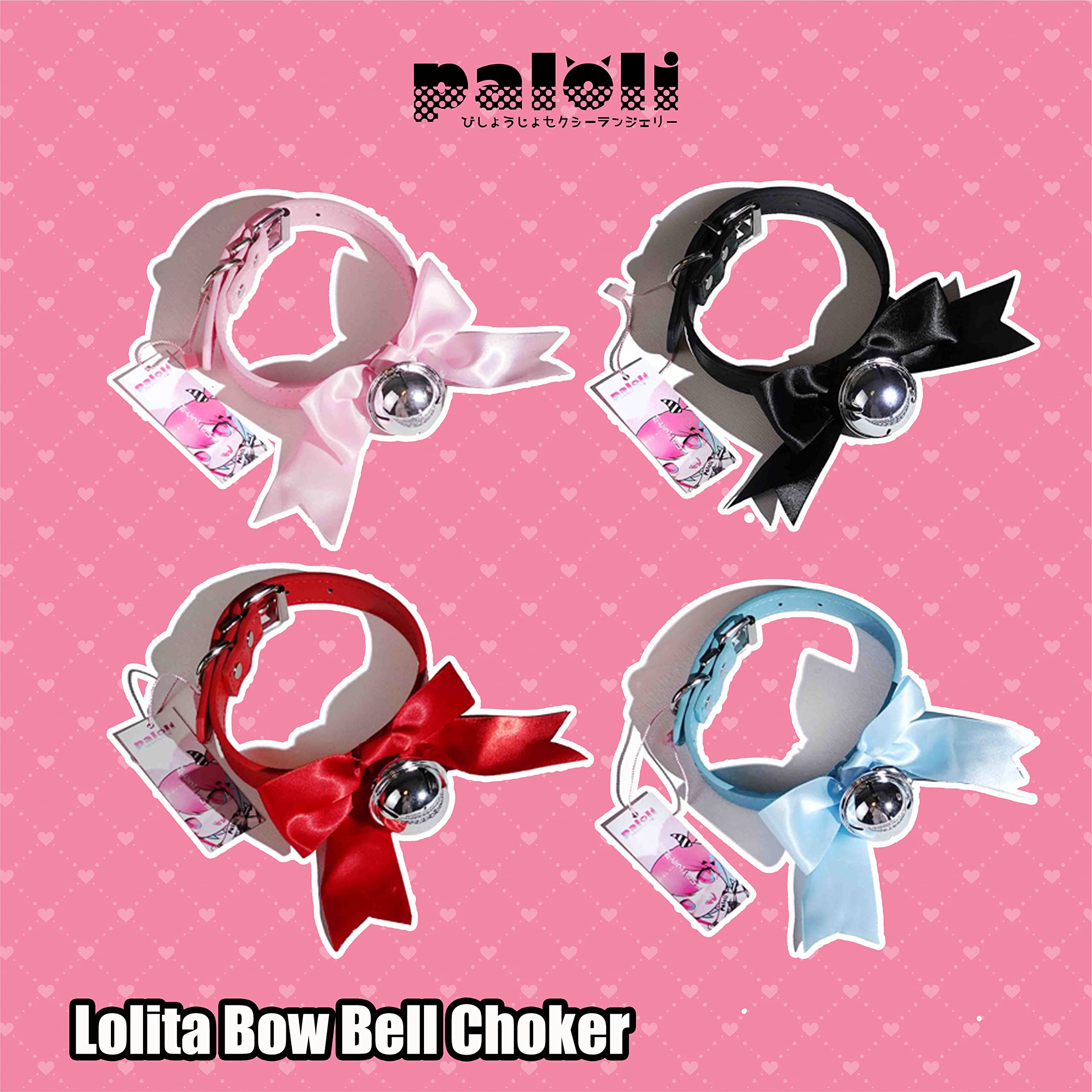 paloli Handmade Bell Choker Collar with Ribbon Bow For Women Kitty Bow Leather Choker Necklace