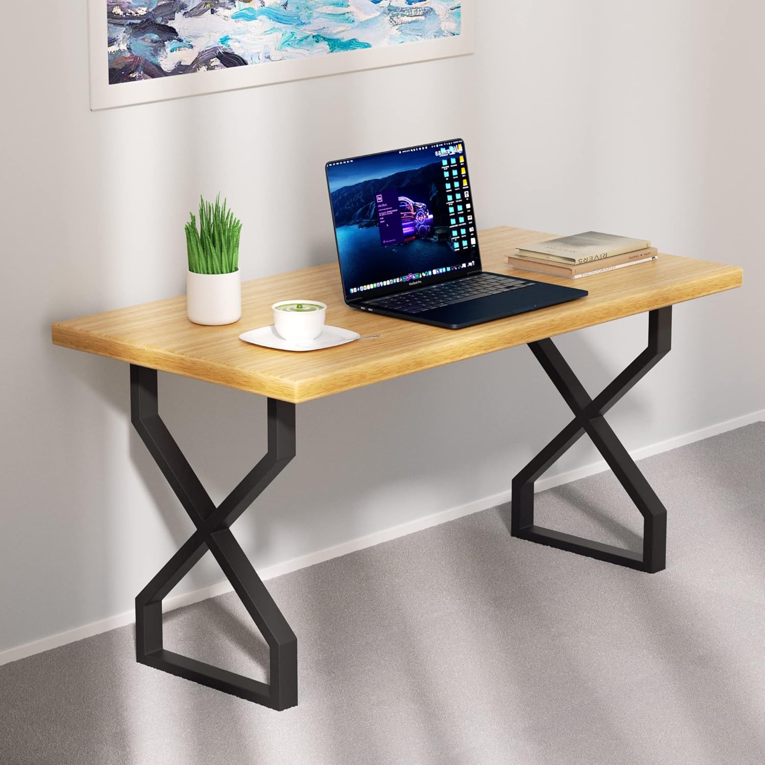 Metal Table Legs - Black Industrial Furniture, Set of 2 Dining Table Legs (Hourglass-Shaped, 28" H X 17.7" W)