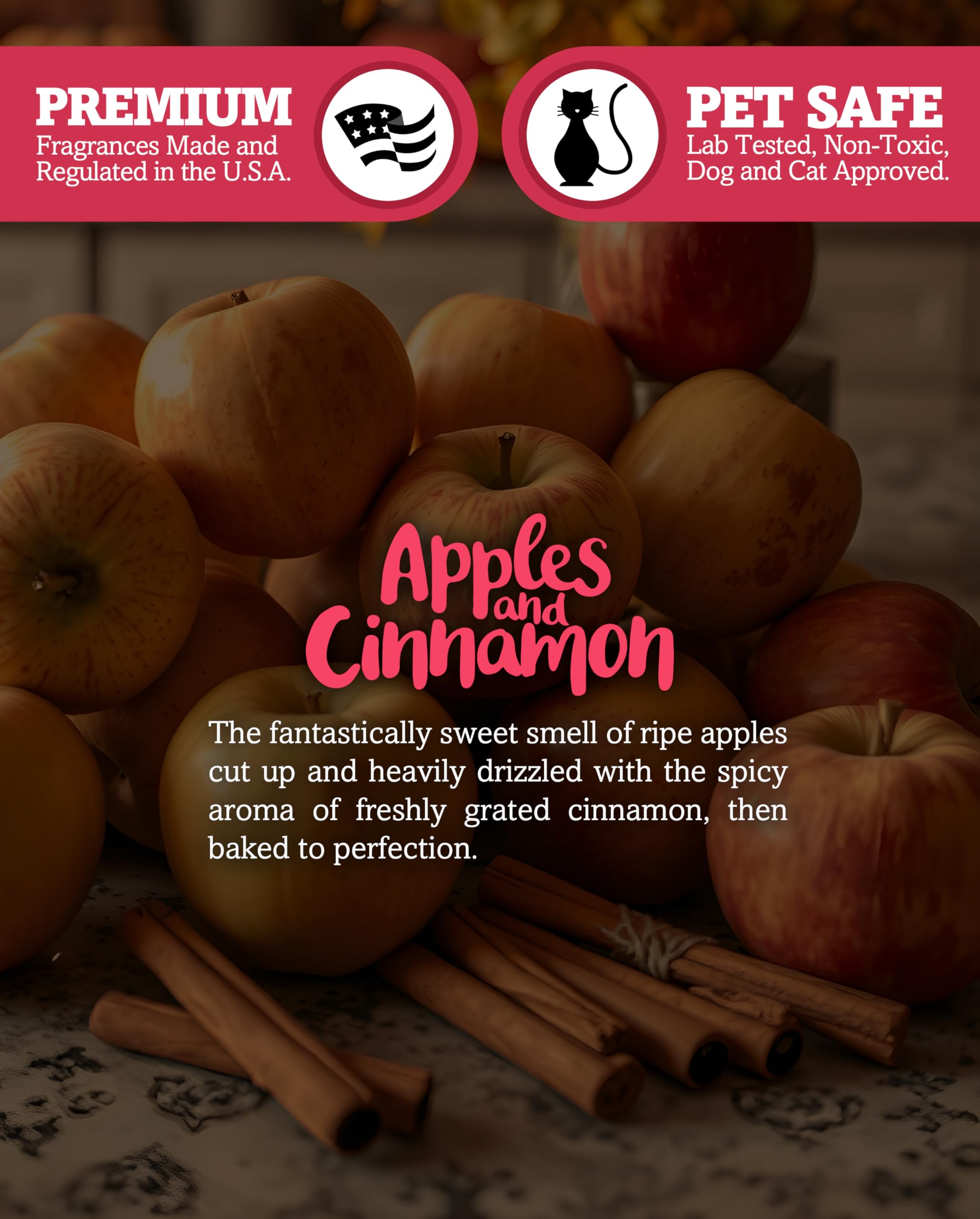 Vela perfumada de manzanas y canela de 3 mechas, totalmente natural, fabricada con aceites esenciales de soja 100% de origen responsable, sin ftalatos ni parafina, veganos, no tóxicos.