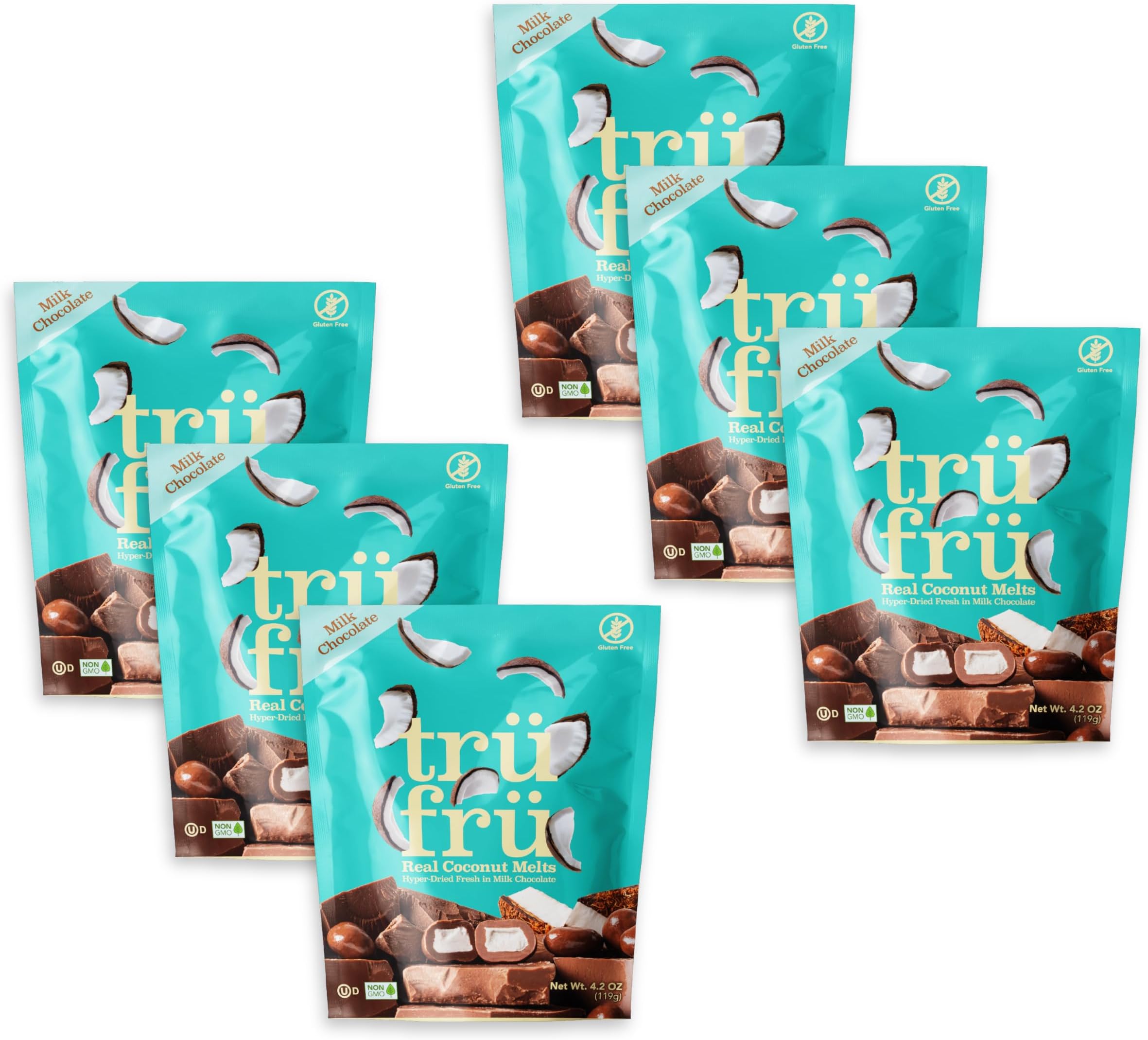 Tru FruReal Coconut Melts Hyper-Dried Fresh in Milk Chocolate, Premium Gourmet Freeze Dried Fruit Snack, 4.2 oz (Pack of 6)