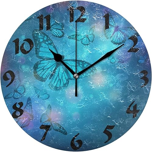 Miniatura 1 de Reloj de pared de mariposa azul, silencioso sin tictac, funciona con pilas, reloj redondo decorativo creativo para cocina, sala de estar, baño,