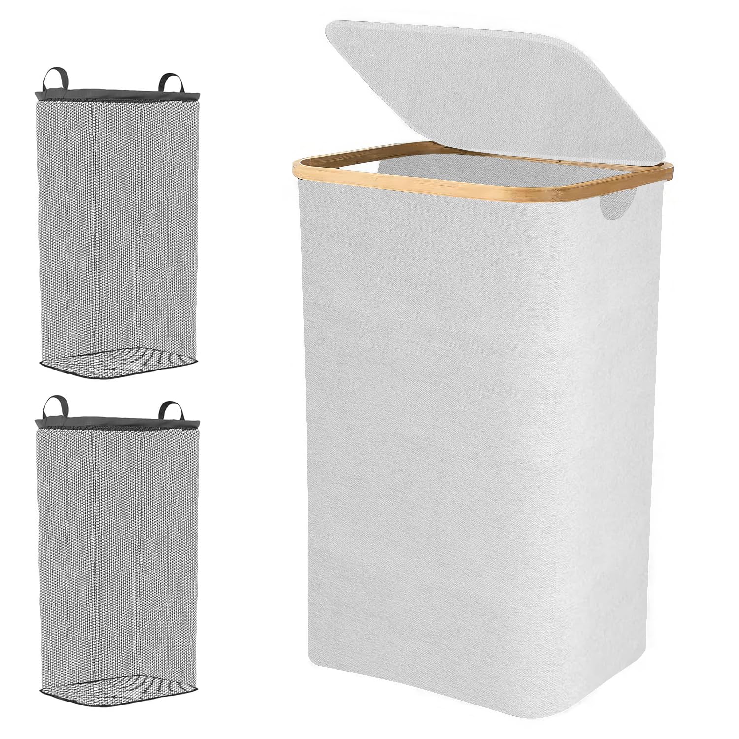 Cesto Portabiancheria Sporca 100L Con Coperchio | Pieghevole, Nero | Per Bagno, Camera Da Letto - Foto 2