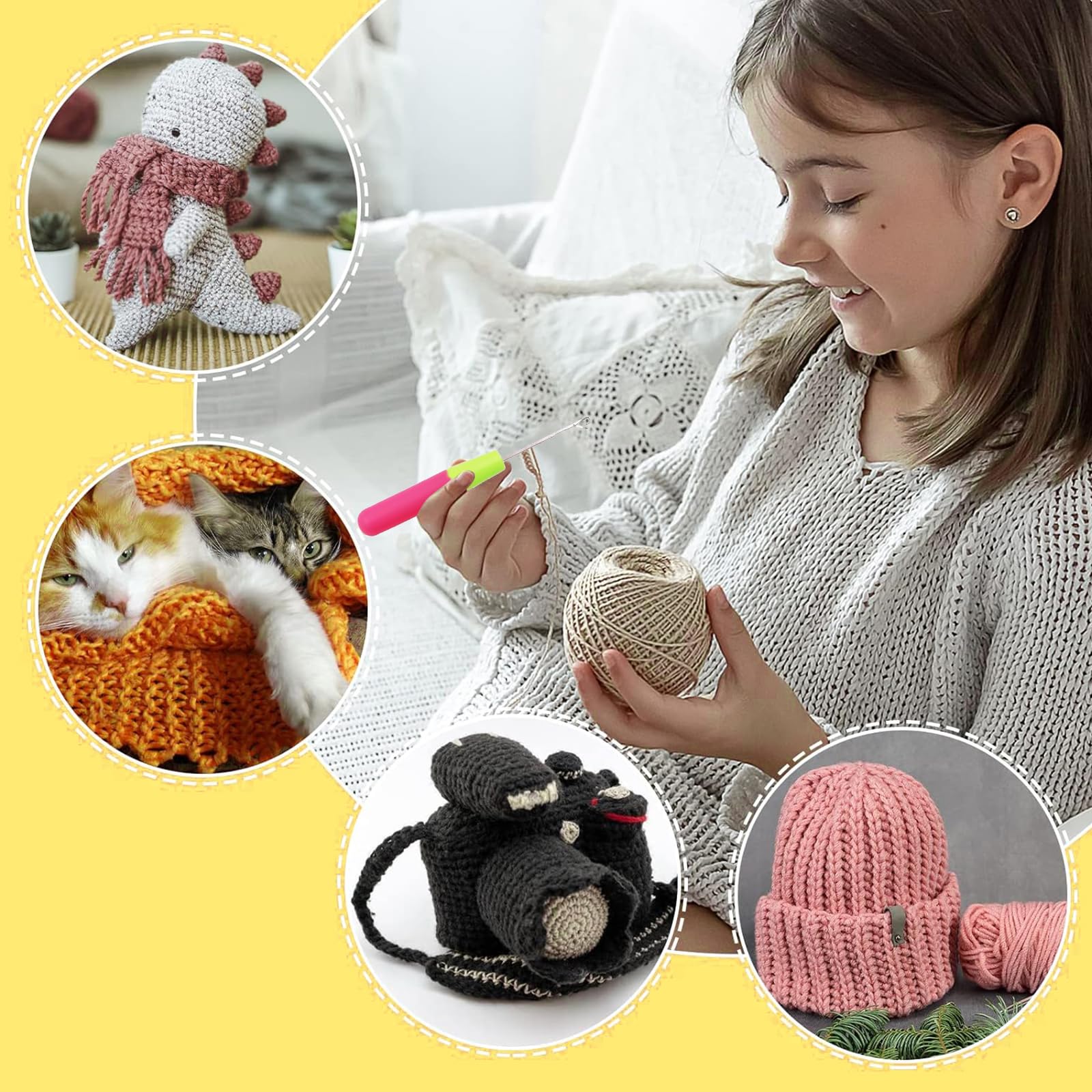 Set 6 Uncinetti Colorati Con Impugnatura | Aghetti Per Lavori A Maglia E Artigianato Fai-da-Te - Foto 7