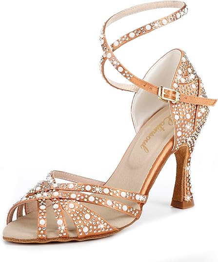 MINITOO Dansschoenen voor dames, latin, salsa, balroom, bruiloft, avondschoenen met kristallen, 36 EU