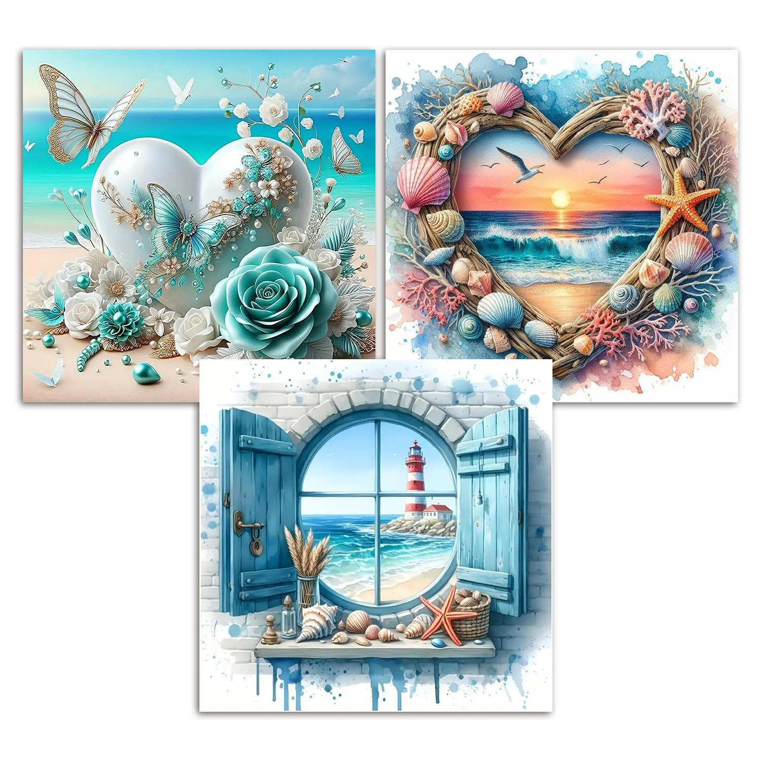 WEMEON Diamond Painting 3er Set Erwachsene, 5D Diamond Painting Strand, Landschaften Diamant Painting for Mosaik Bastelset Erwachsene, 30x40cm