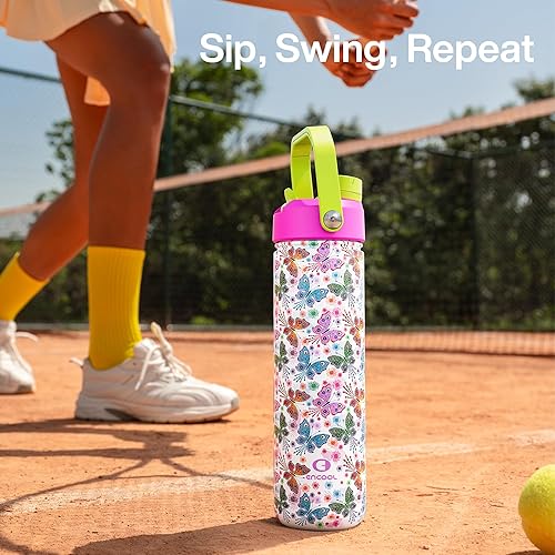 Miniatura 720 de ENCOOL Botella de agua aislada con popote, de acero inoxidable, a prueba de fugas, sin BPA, al vacío de doble pared que se mantiene fría durante 24