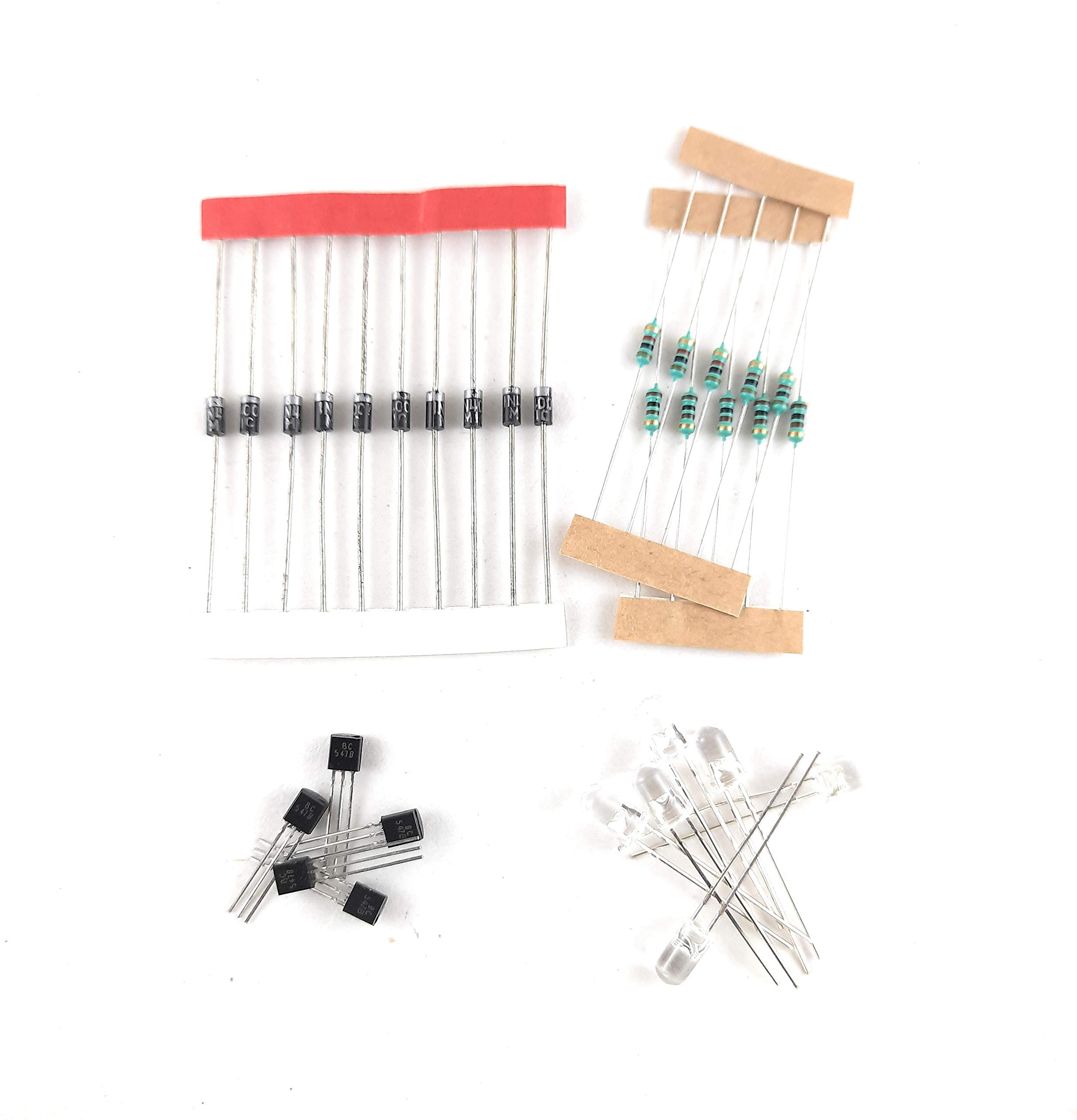 SME COM3 Combo Pack of 10 pics 1N4007 Diode 5 pics BC547 Transistor, 5 pics 1K and 5 pics 100 ohm Resistor, 3 pics Red led, 3 pics Green led (B09FYKX4WT) Amazon Price History, Amazon Price Tracker