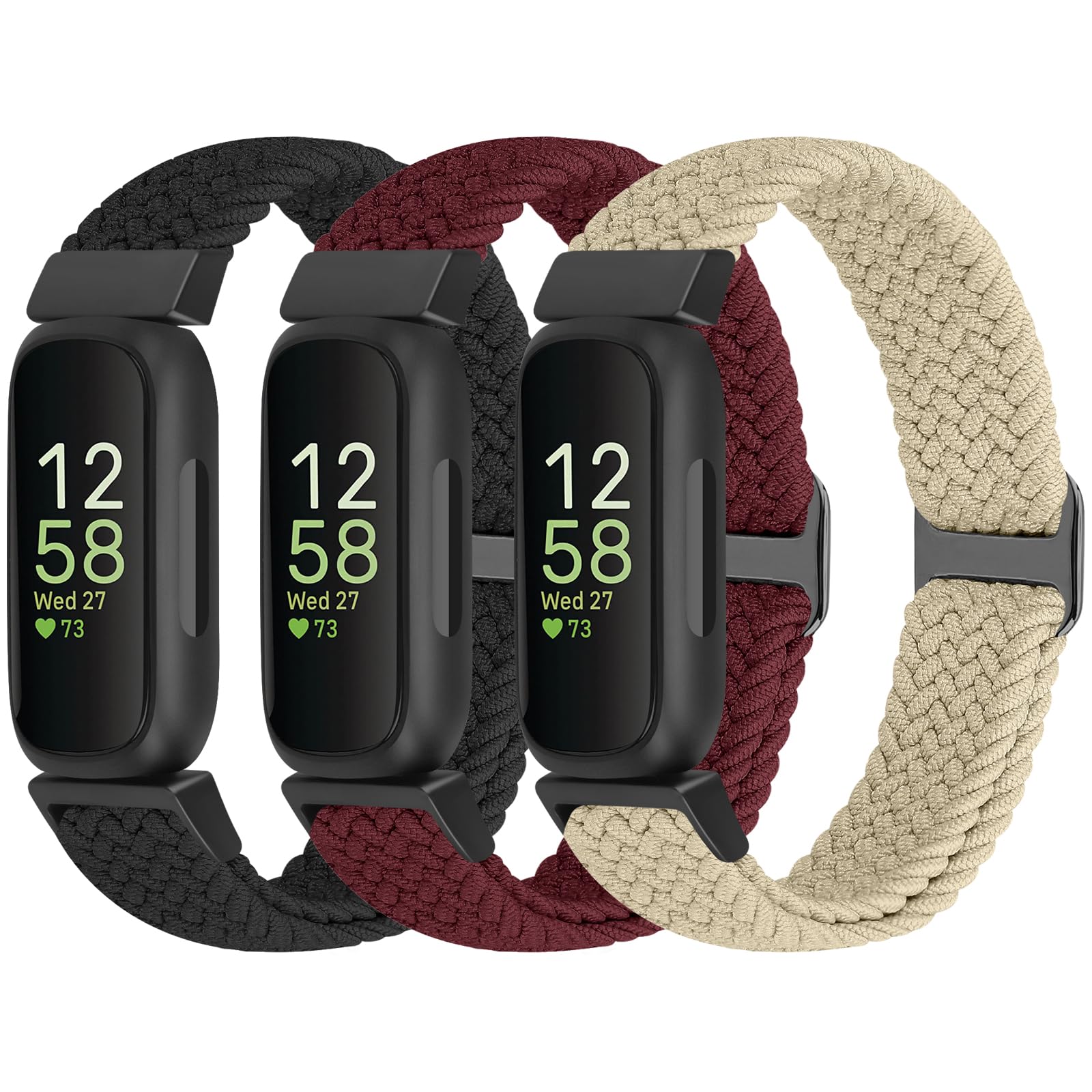 WolliLe Braided Watch Bands Compatible with Fitbit Inspire 3/Inspire 2/Inspire/Inspire HR/Fitbit ace 3/Ace 2, Soft Adjustable Nylon Loop Elastic Strap