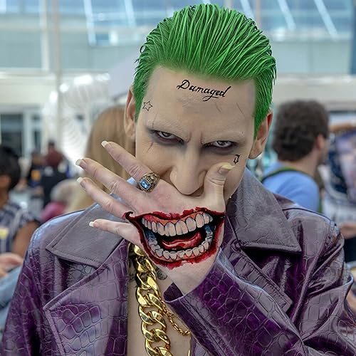 Miniatura 4 de 6 hojas de tatuajes de Halloween HQ y Joker para manos, tatuajes temporales dañados para hombres, mujeres, adolescentes, adultos, calcomanías falsas