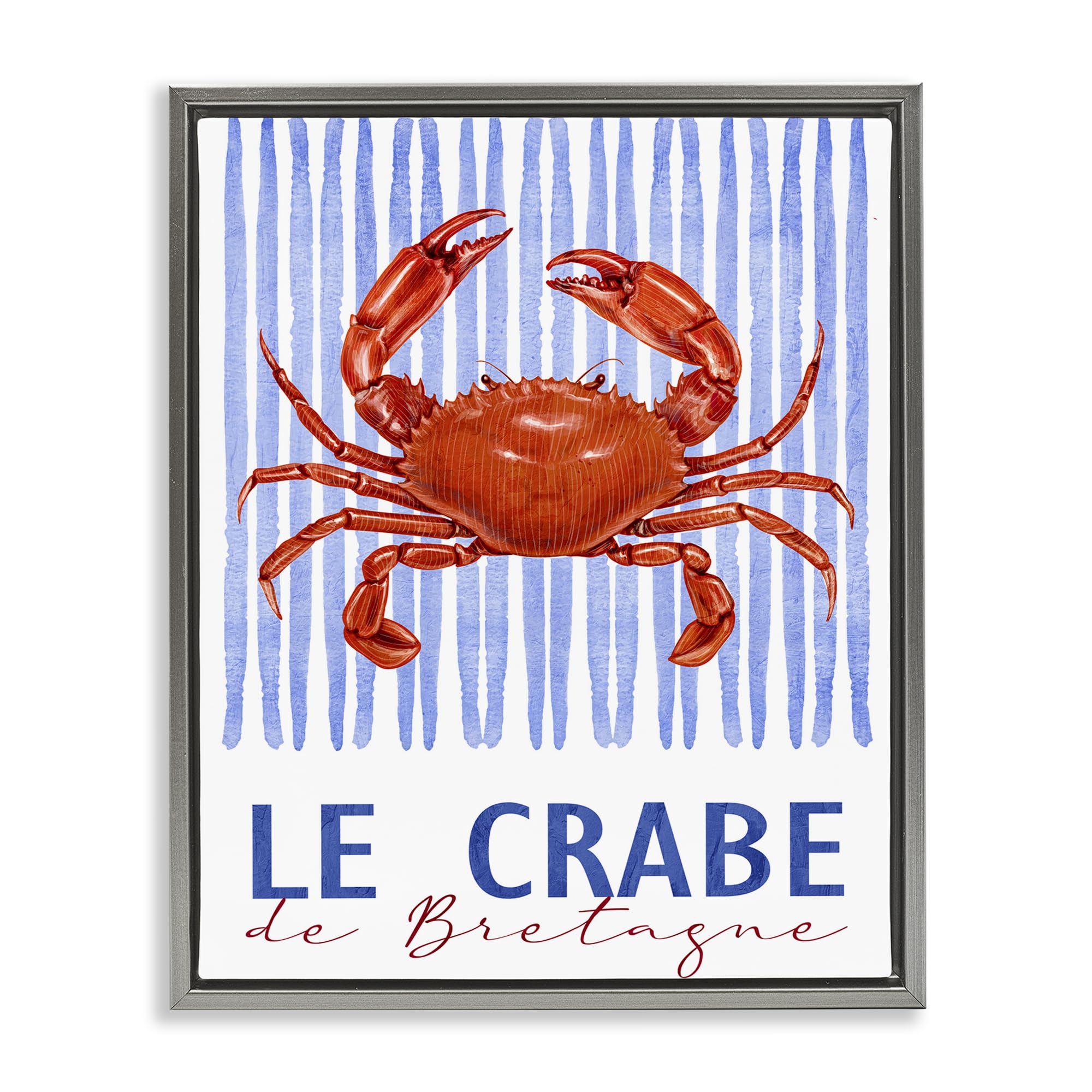Stupell Industries Le Crabe Nautical Crab 'Le Crabe Nautical Stripes', Floating Frame Canvas Art, Gray, 25 X 31 Inches, Easy To Hang And Sturdy, Made In Usa, By Kim Allen