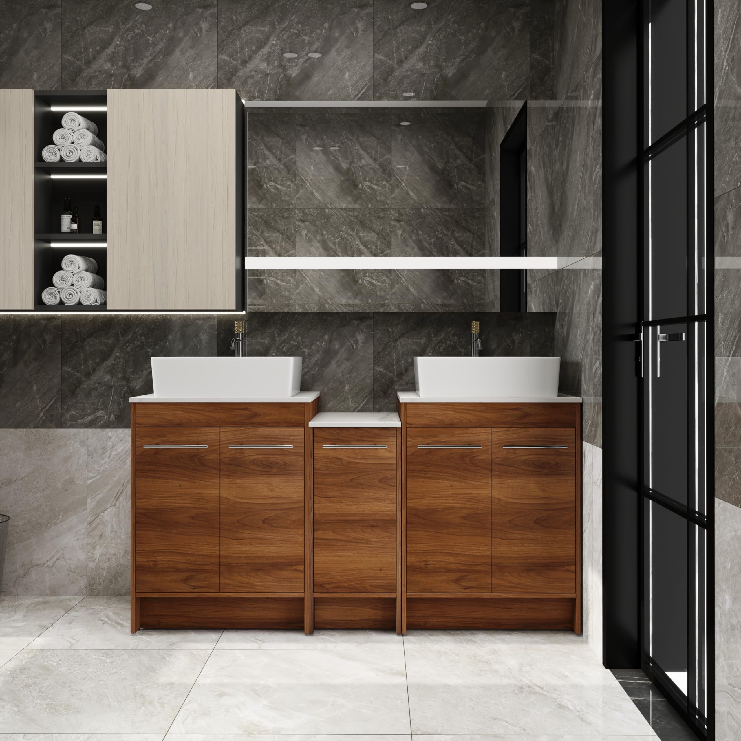 Amazon.com: ARTCHIRLY 60 Inch Bathroom Vanity with Sink, Modern Brown  Bathroom Vanity with Side Cabinet Set, White Flat Stone Countertop Ceramic  Sink : Tools & Home Improvement