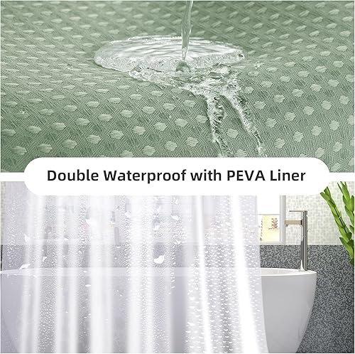 Miniatura 3 de LaCyan Juego de cortina de ducha impermeable 3 en 1 y forro transparente con 12 ganchos de acero inoxidable de doble cara para baño, 72 pulgadas,