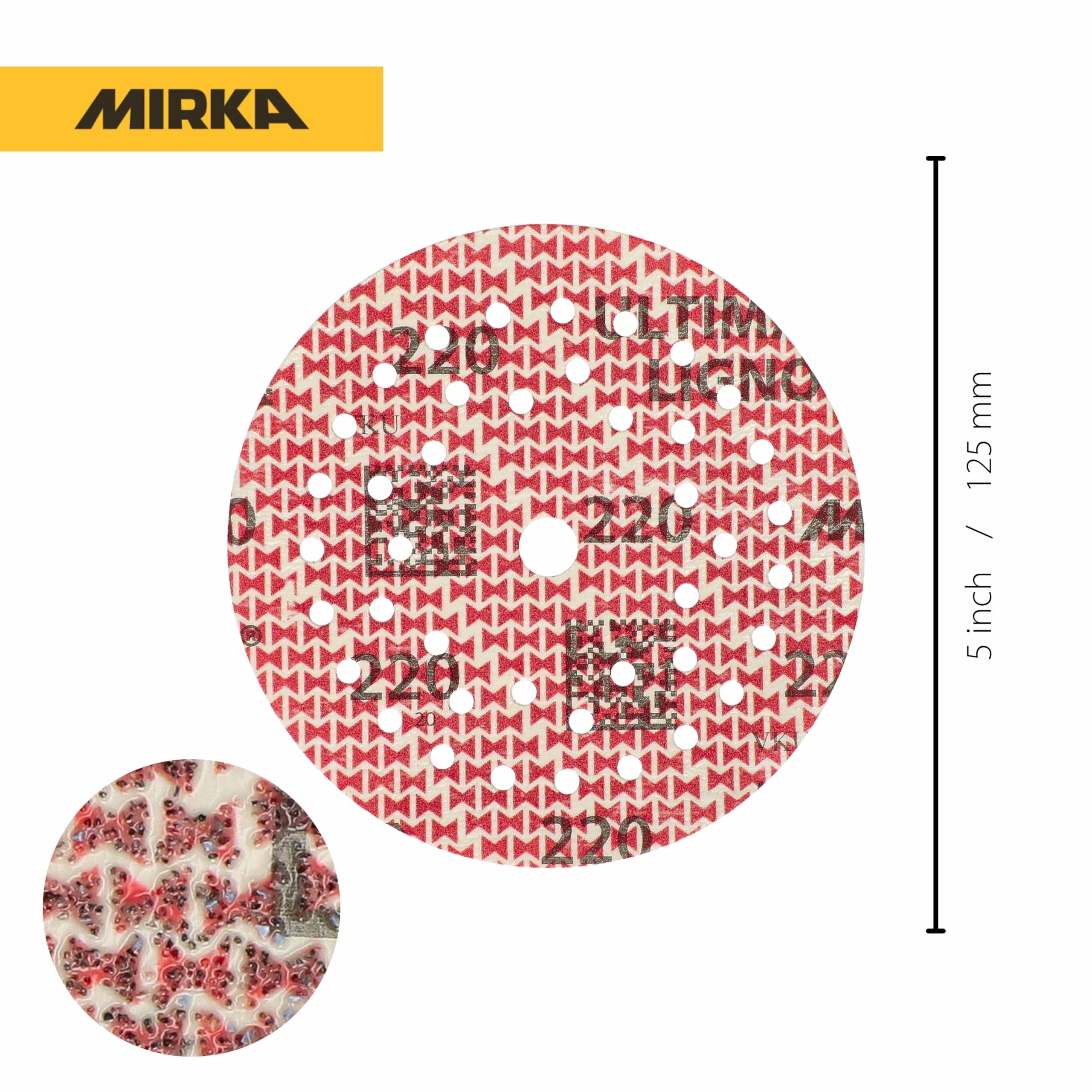 Mirka tarcze szlifierskie Ultimax Ligno 125 mm rzep Multifit | Tarcze szlifierskie Mirka do drewna z ziarnem 220, multiperforacja, kompatybilne z szlifierkami mimośrodowymi i oscylacyjnymi