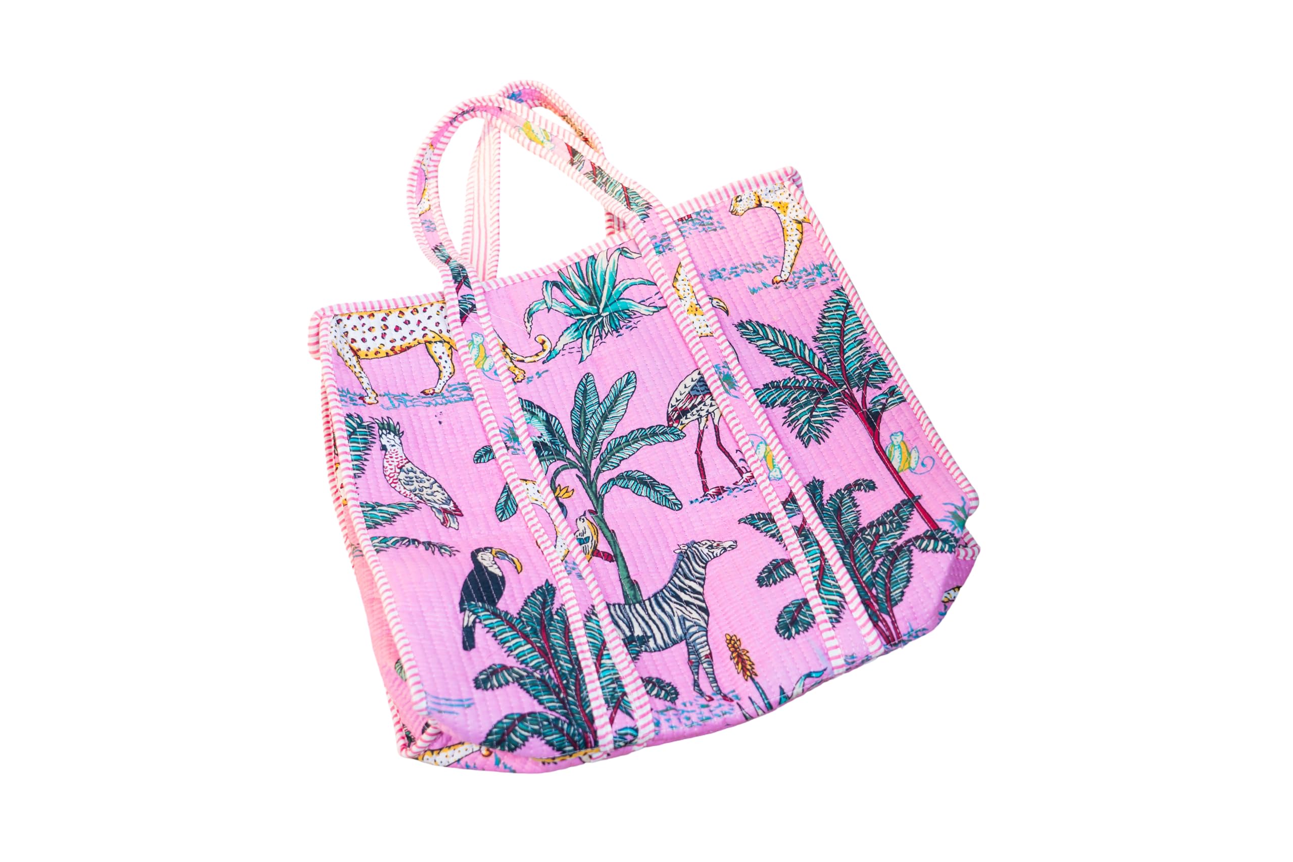 Quilted Tote Bag for Women Travel Shoulder Bag with Jungle Animal Print Lightweight Reusable Shopping Bag,Gift for Women