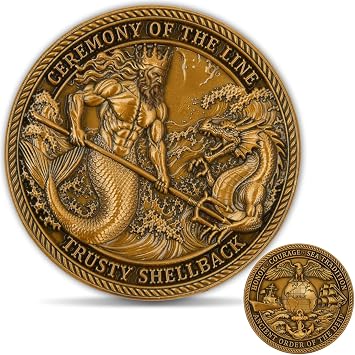 Navy Shellback Crossing The Line Challenge Coin Trusty Shellback Ceremony Design, Heavyweight Military Challenge Coin with Acrylic Case, Collectible Gift for Sailors & Veterans 1 Pack