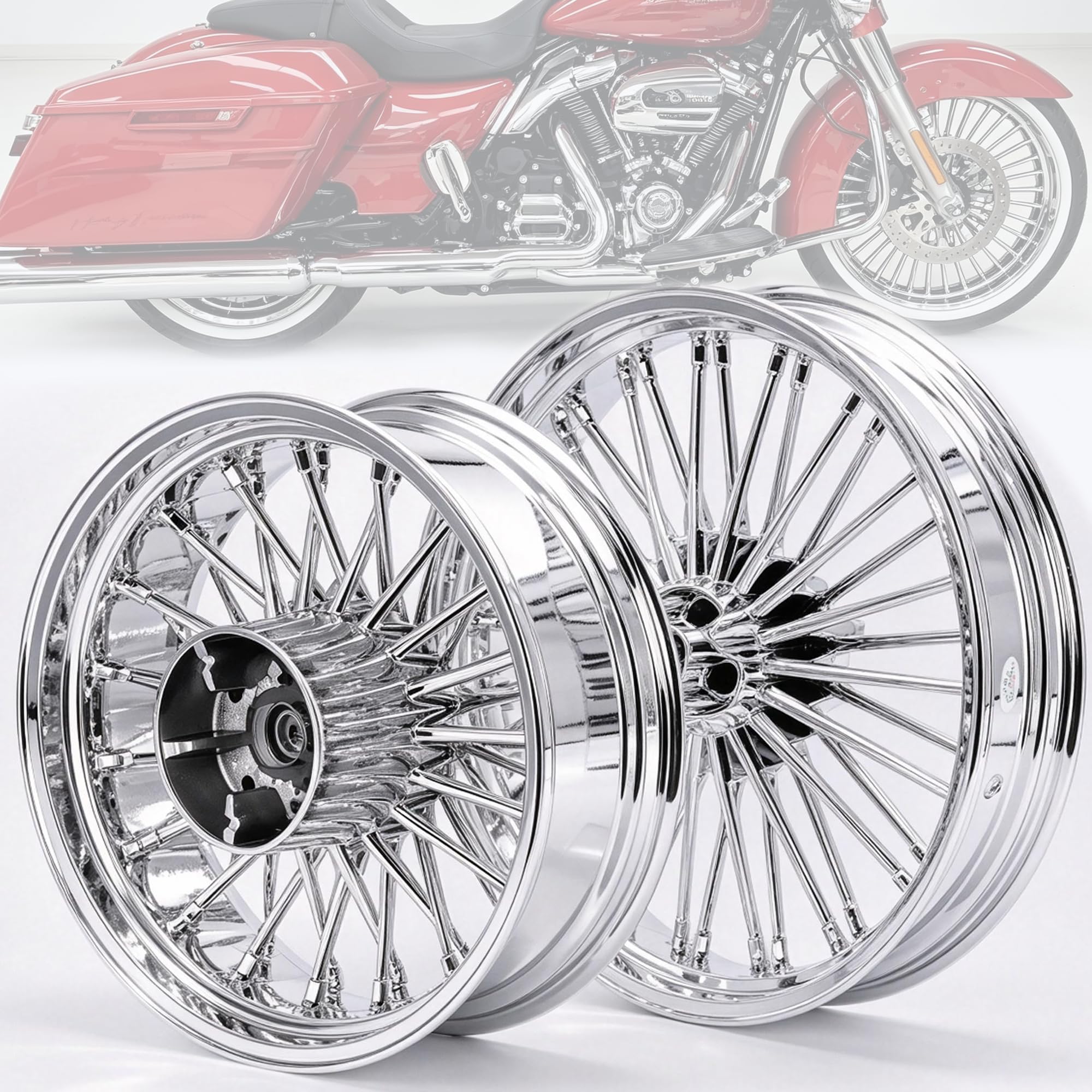 TOFR 21x3.5 18x5.5 Chrome Fat Spoke Wheels For Harley Touring Baggers 09-25