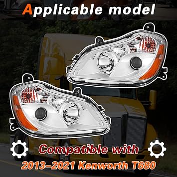 TODO Headlights Assembly Compatible with 2013 2014 2015 2016 2017 2018 2019 2020 2021 Kenworth T680 Pair Set Headlamps w/Bulbs, Left Driver Side & Right Passenger Side
