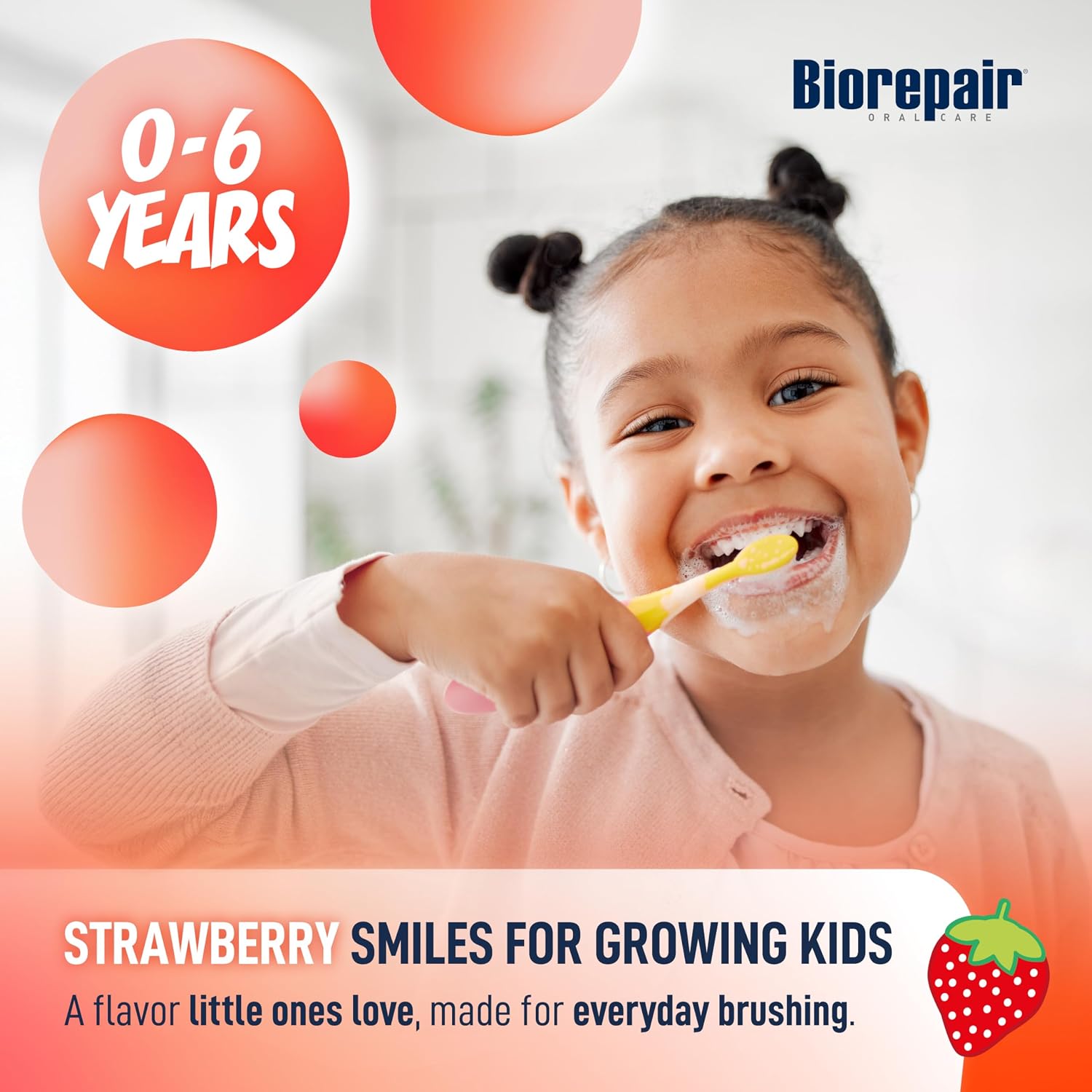 BIOREPAIR Kids- Kids and Baby Toothpaste with Hydroxyapatite, Gentle Cleansing & Enamel Protection, Strawberry Fluoride Free Toothpaste, Moisturizing Action on Gums, 0-6 Years, 2.12 Oz, Made in Italy