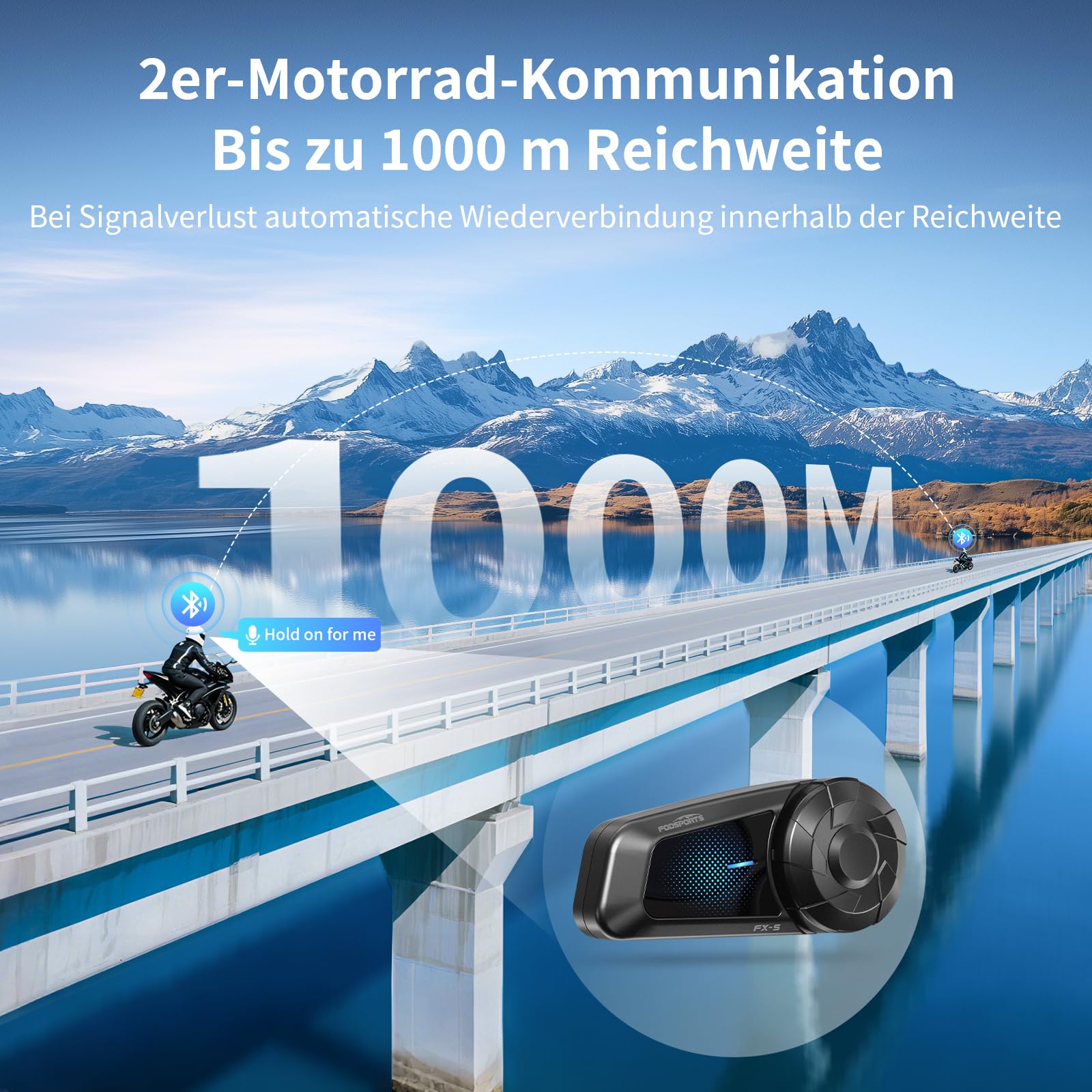 Fodsports FX-S Motorrad Headset Bluetooth 5.4, Helm Kommunikationssystem für 2 Personen, Dreifache Geräuschunterdrückung, IP67 Wasserdicht Freisprecheinrichtung mit Sprachassistent,Große Tasten