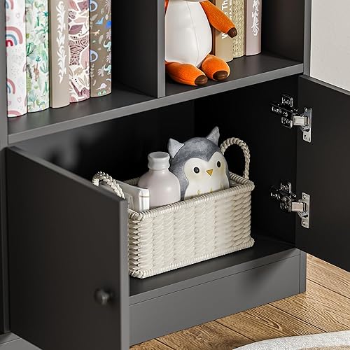 Miniatura 5 de Estantería negra para niños, estantería para niños con 11 cubos y 2 gabinetes, estantes independientes de almacenamiento para dormitorio, sala de