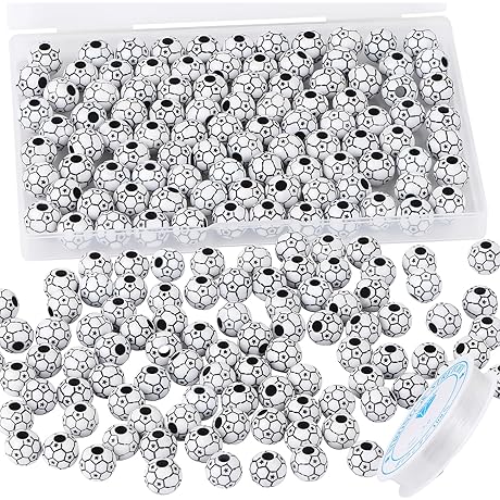 100pcs Soccer Charm Beads with 5.5 Yard Elastic Rope - Soccer Charm...