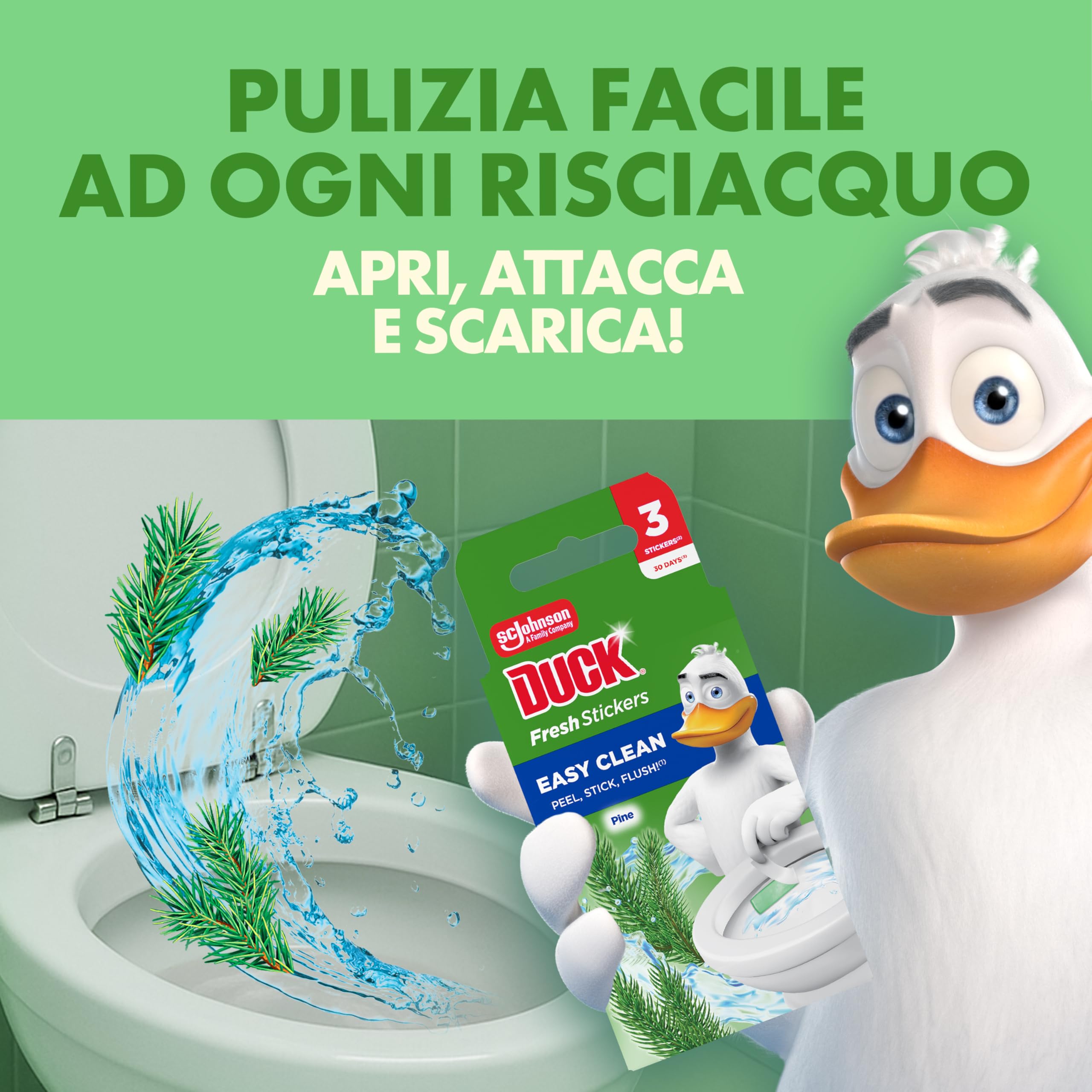 Duck Fresh Stickers, Strisce Adesive Gel Igienizzanti WC, Lime, 30 Strisce