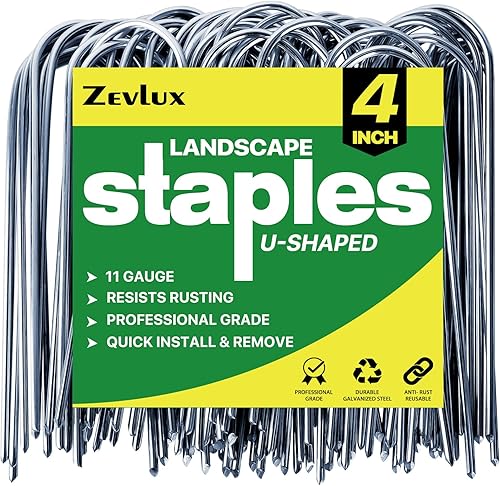 Grapas de paisaje de 4 pulgadas, 180 grapas de jardín, estacas galvanizadas de calibre 11, pasadores de césped resistentes para cercas, césped,