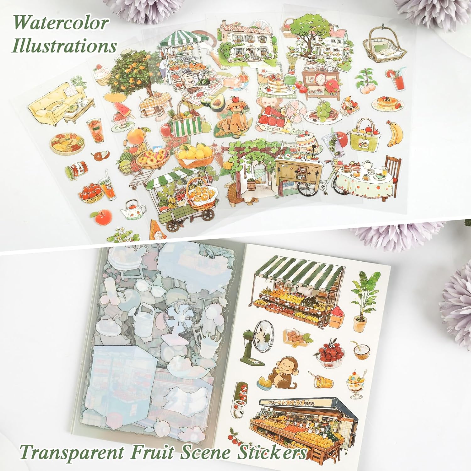 Fruit Sticker Book, Transparent Stickers for Scrapbooking, Green image 2