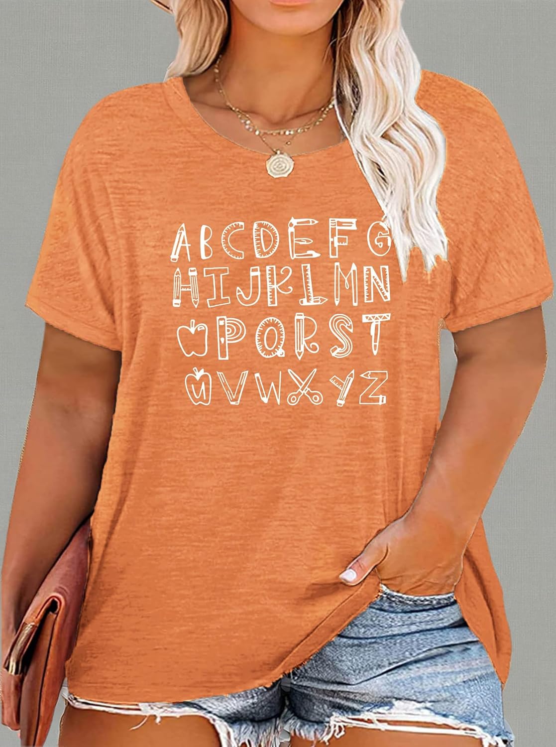 Plus Size Teacher Shirt Women Teaching Tshirt ABC Alphabet Graphic Tee Tops Teachers Gift T-Shirt - Image 7