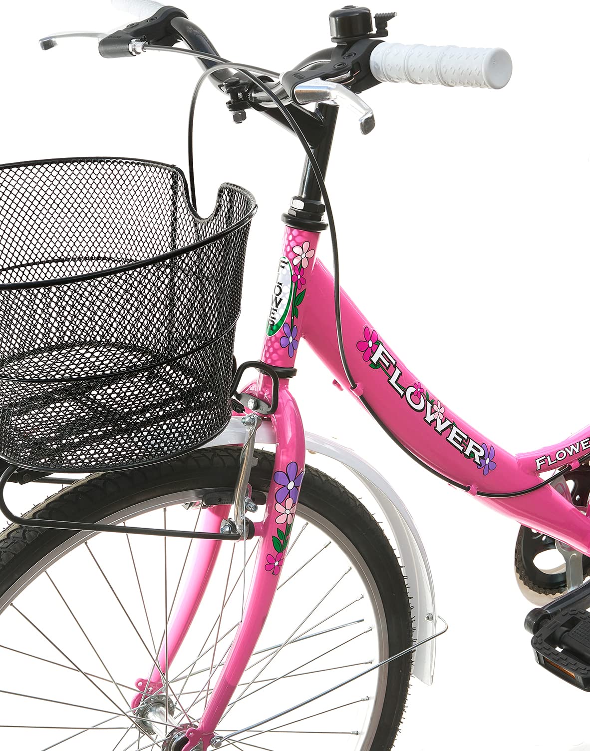 MADICKS Bicicletta Bambina Ragazza da Passeggio Misura 24 Bici con Cestino Floreale Rosa Bianca