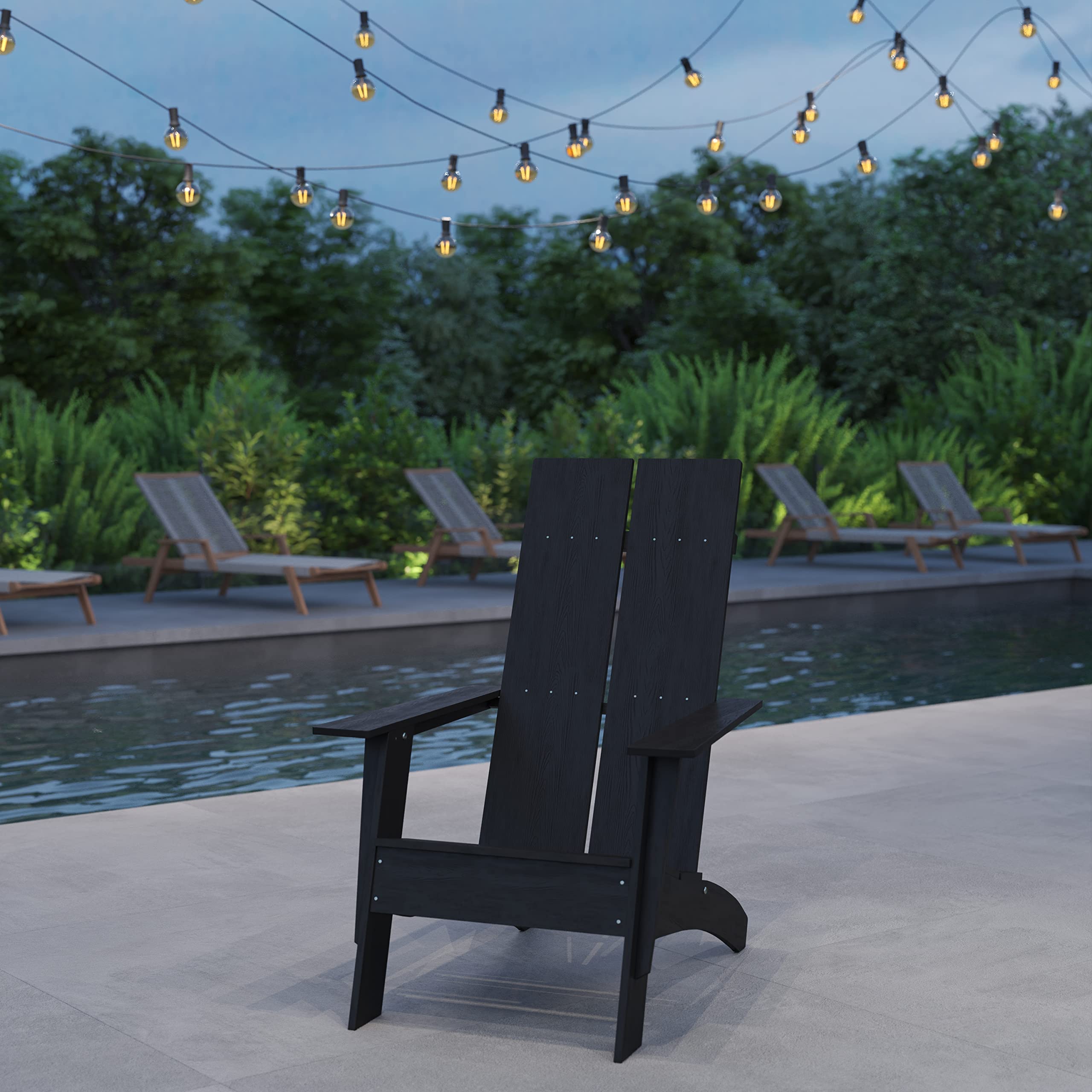Merrick Lane Piedmont 2 Slat Poly Resin Adirondack Chair - Black - Modern Design - Indoor/Outdoor