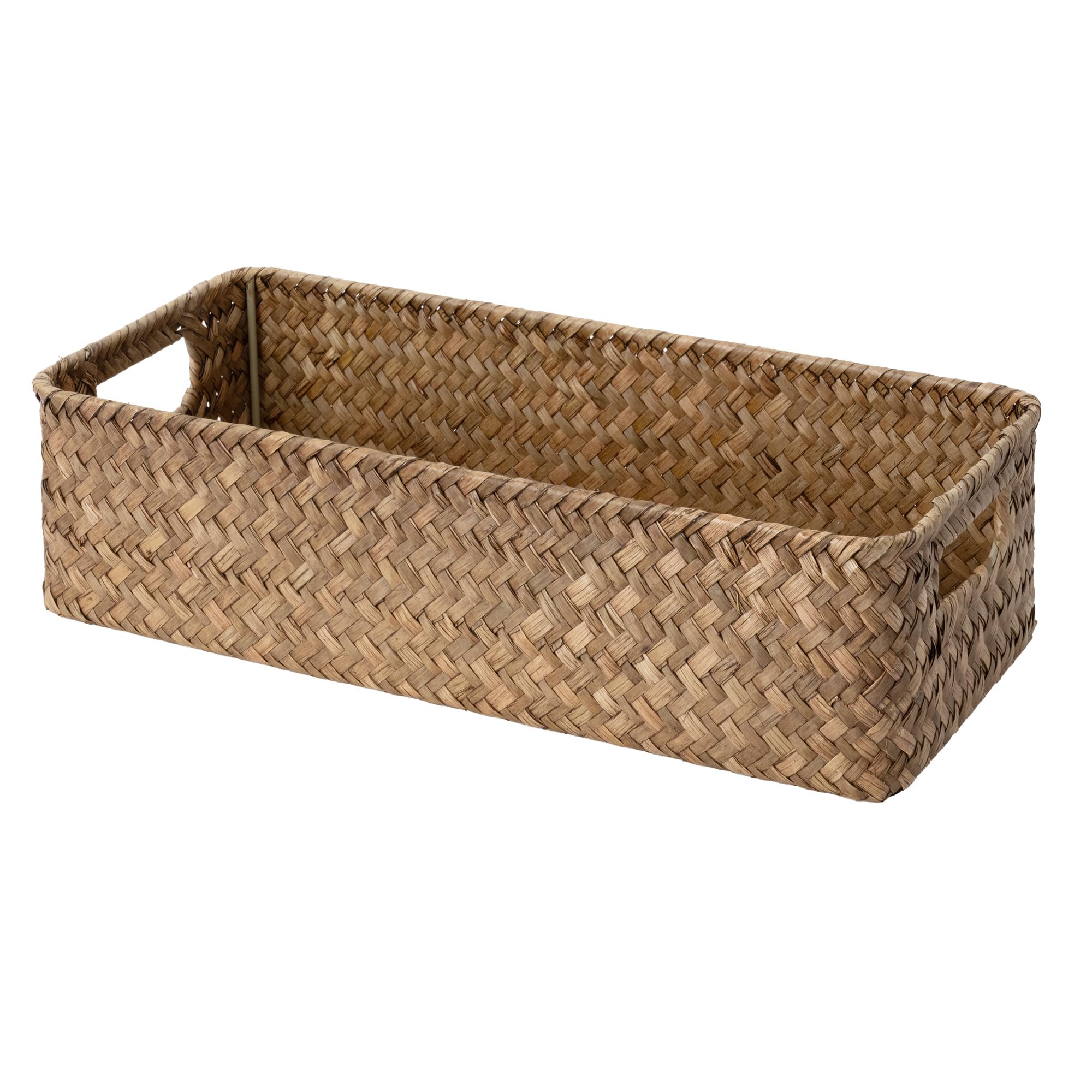 StorageWorks Seagrass Baskets with Built-in Handles, Storage Box, Wicker Toilet Paper Box, Decorative Storage Basket, Handcrafted Storage Organiser for Bathroom, Living Room, Brown, 1 Pack