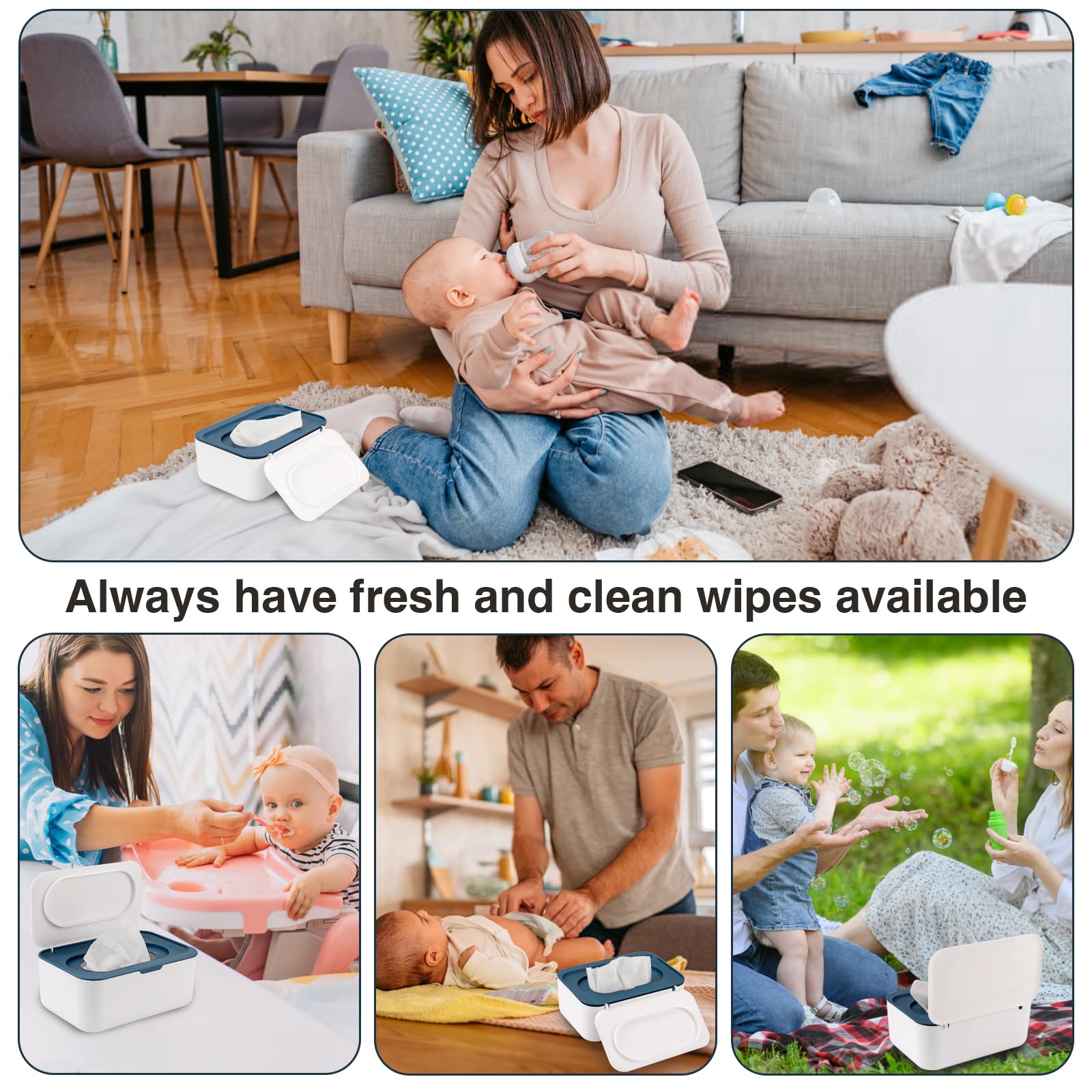 Distributeur de lingettes pour bébé, porte-lingettes pour bébé et adulte, garde les mouchoirs humides, étui antidérapant, facile à ouvrir et à fermer, récipient jetable avec couvercle hermétique
