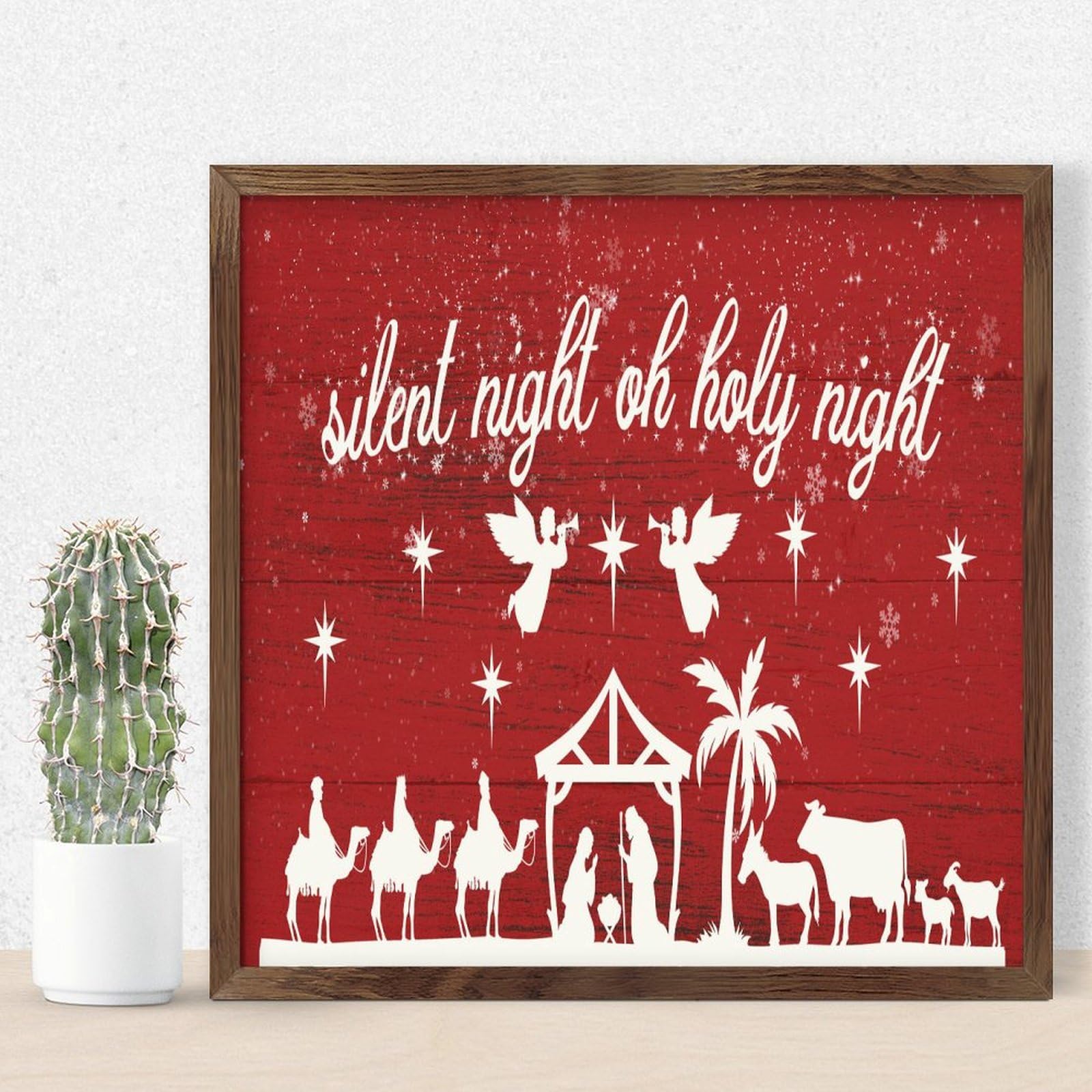 Cadeau religieux chrétien tableau de Noël en bois à suspendre
