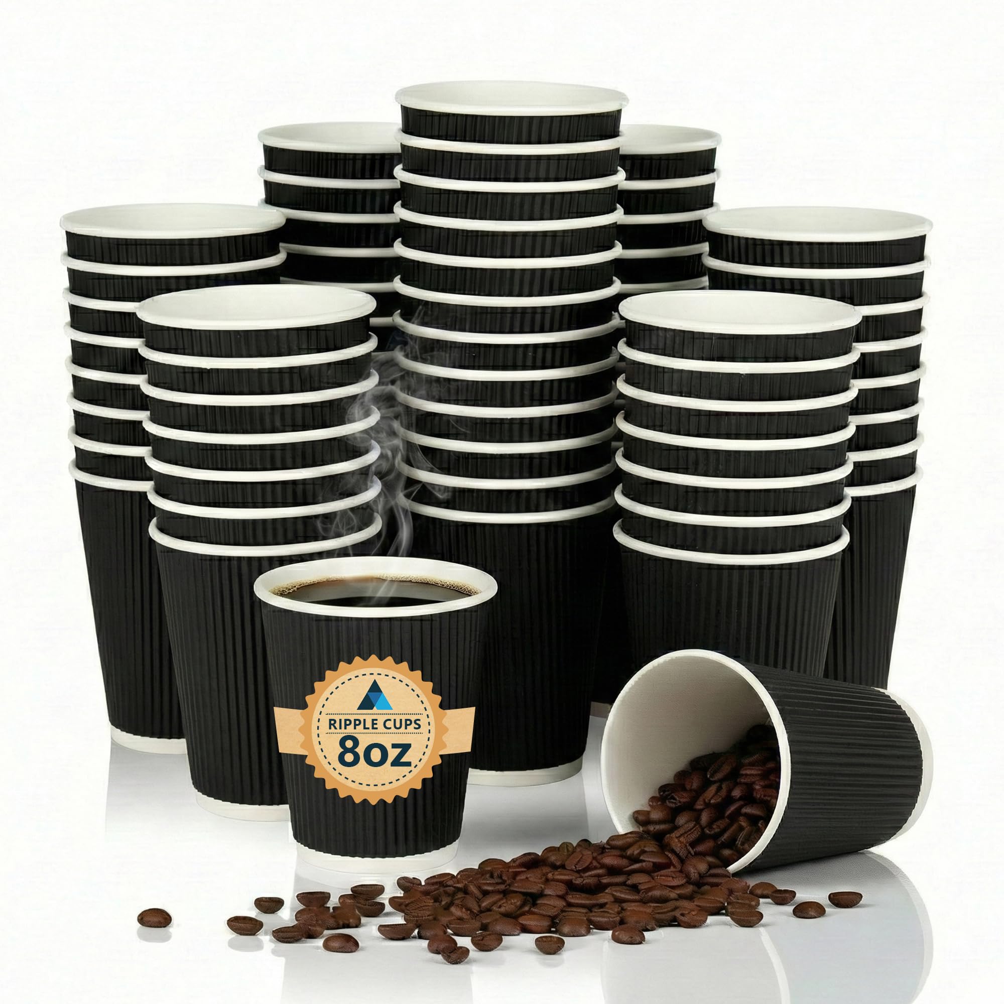 500 Cups x 8oz / 240ml Kraft Black Triple Walled Disposable Coffee Paper Ripple Cups
