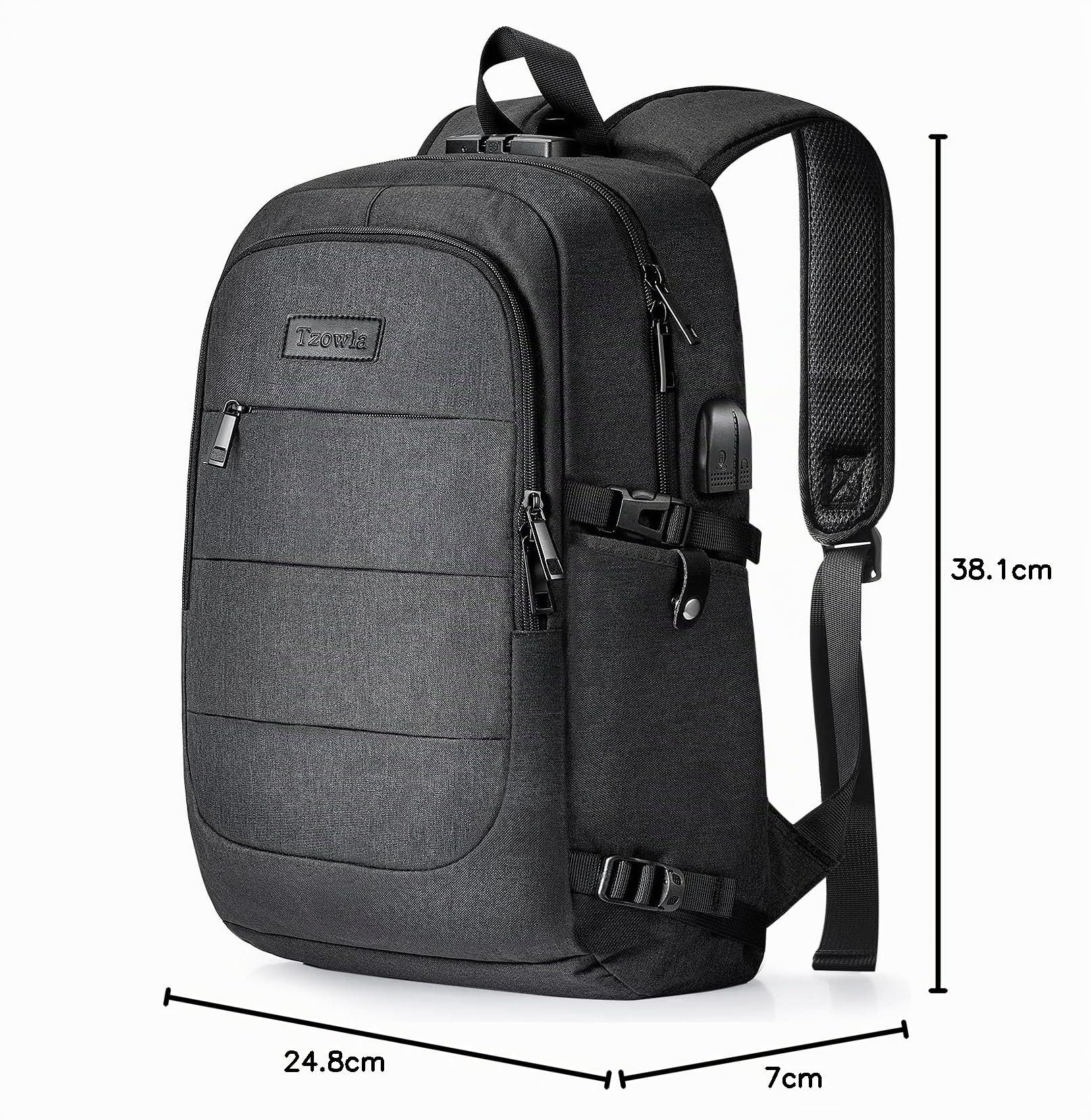 Tzowla Anti Diebstahl Laptop Rucksack für Herren,Rucksack Wasserdicht mit USB-Ladeanschluss und Schloss fur 15.6-17,3 Zoll Notebook/Computer