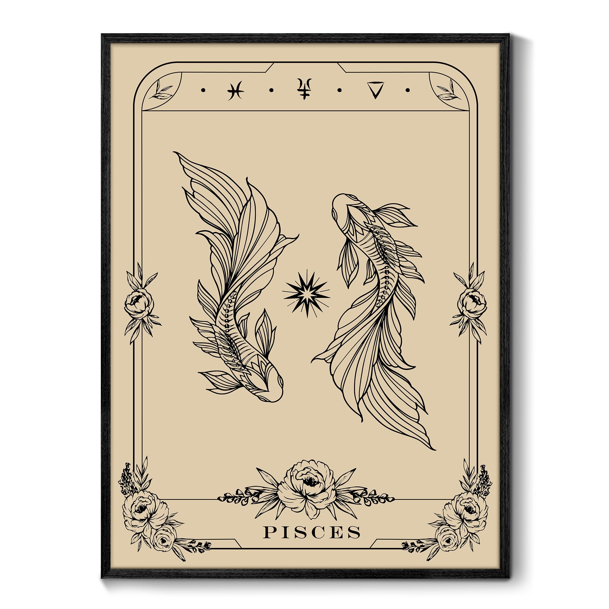 MHARTK66 Cuadros Decoracion Dormitorios Con Marco Negro, 30x40 cm Piscis Tarot Lienzos Decorativos Pared Salon, Cuadros Pequeños Decoracion Pared Bruja, Gótico Wall Art Comedor Pasillo Baño
