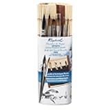 Raphael Precision & SoftAqua Mini Travel Brush Set, Bamboo, Round 0, Round 2, Flat 0, Flat 2, Filbert 1, Mop 4, Natural