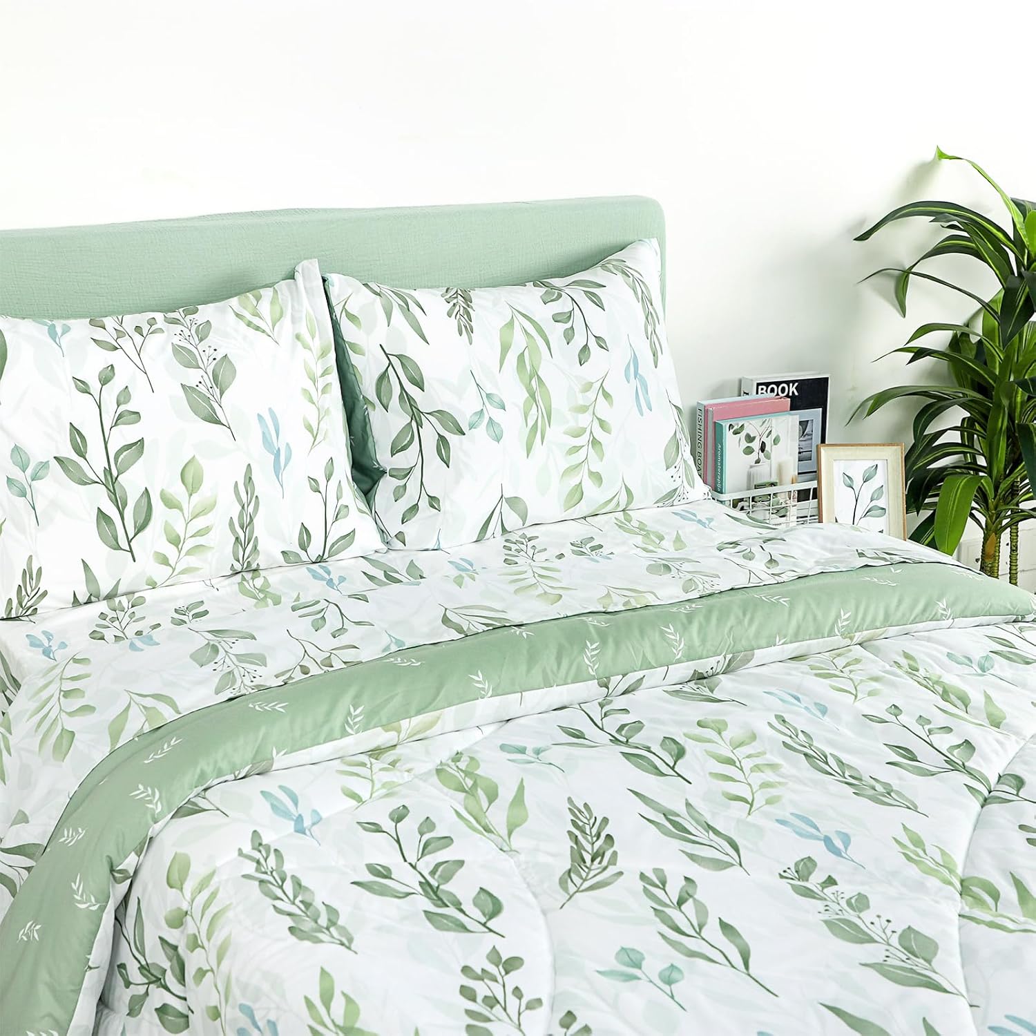 DILIMI Twin Comforter Set for Girls, Reversible 5 Pieces Comforter Twin Size Bed, Green Leaf Ultra Soft Twin Bedding Sets with Comforter, Flat Sheet, Fitted Sheet, 2 Pillowcase - Image 5