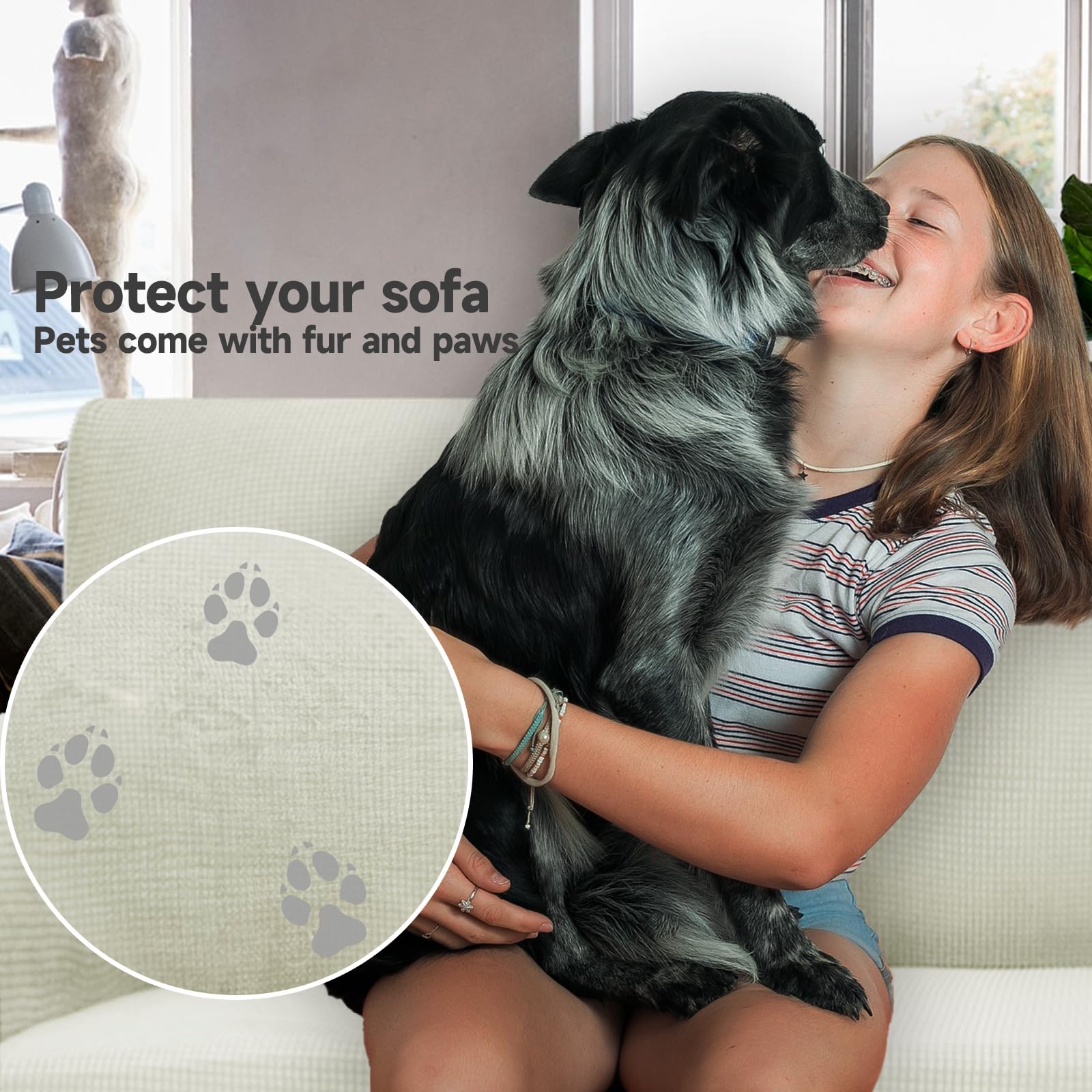 Ystyle Housse Canapé 2 Places avec Accoudoirs, Housse Canape Extensible, Protege Canape Universelle, Housses pour Meubles Protection pour Chiens Chats, Moderne Housse Fauteuil, Blanc Naturel