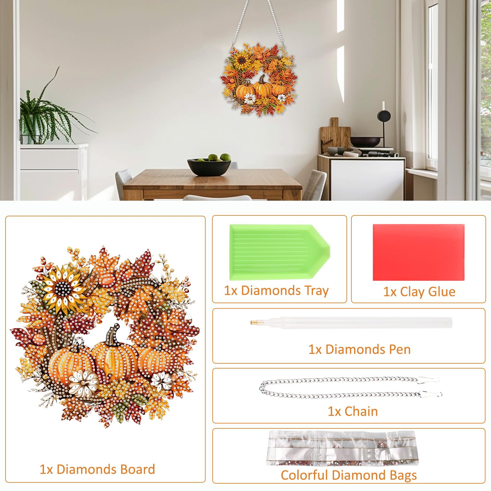 SENQAO Kit da appendere per Halloween, per adulti e principianti, fai da te in acrilico 5D a forma speciale di cristallo con gemme di cristallo, ornamento da appendere per la decorazione della parete
