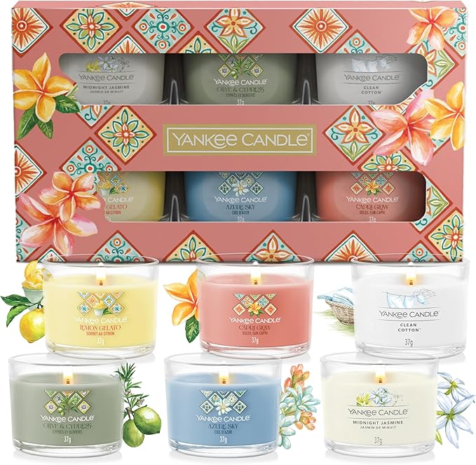 Yankee Candle Duftkerzen-Geschenkset | Gefüllte Mini-Votivkerzen | Soja-Wachs-Mischung | Kollektion „Hello Italy“ | Perfekte Geschenke für Frauen | 6 Stück