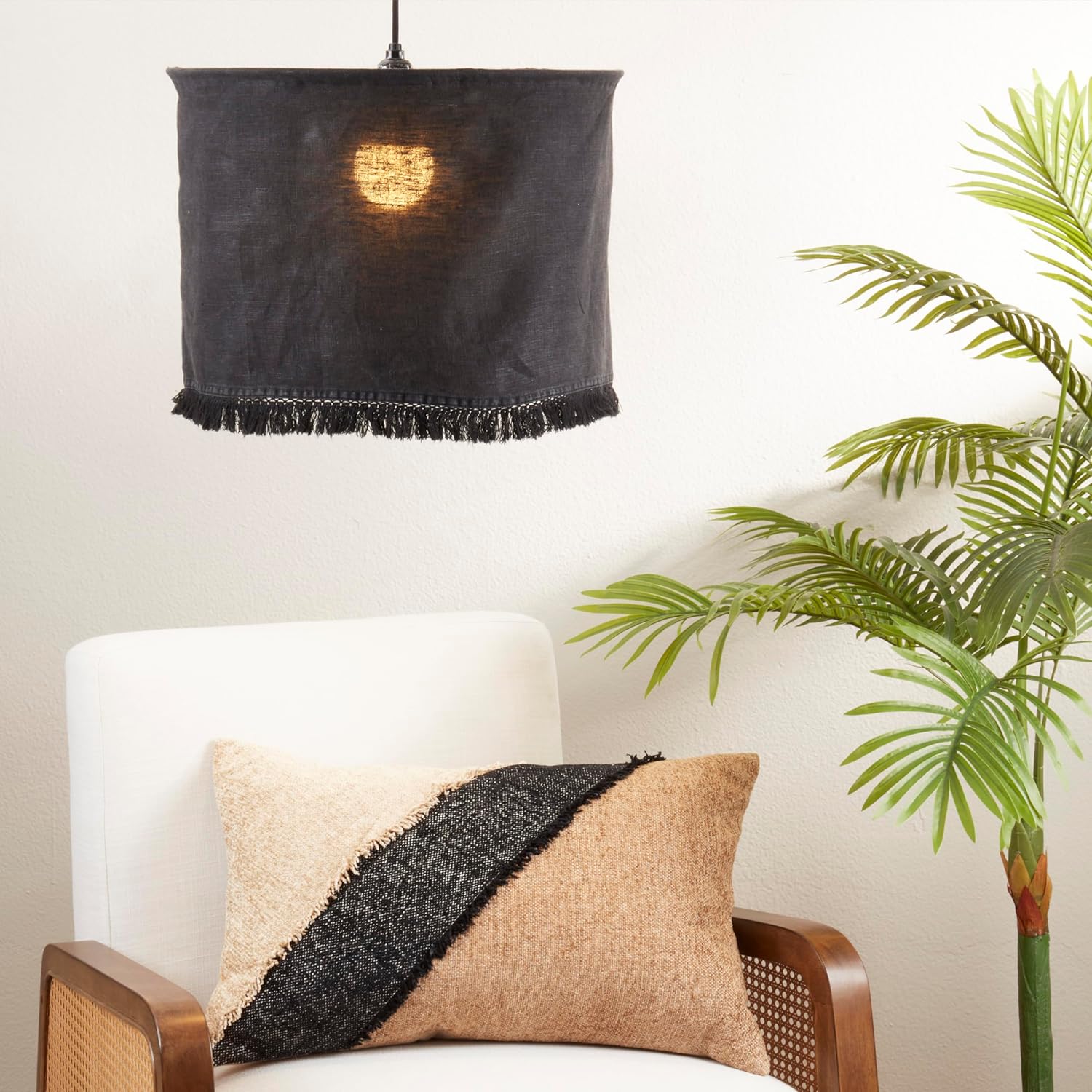 Natural Linen Stonewashed Fringe Lamp Shade