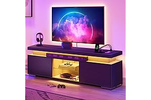 Modern TV Stand for Living Room - Entertainment Center w/ Power Outlets & LED Lights