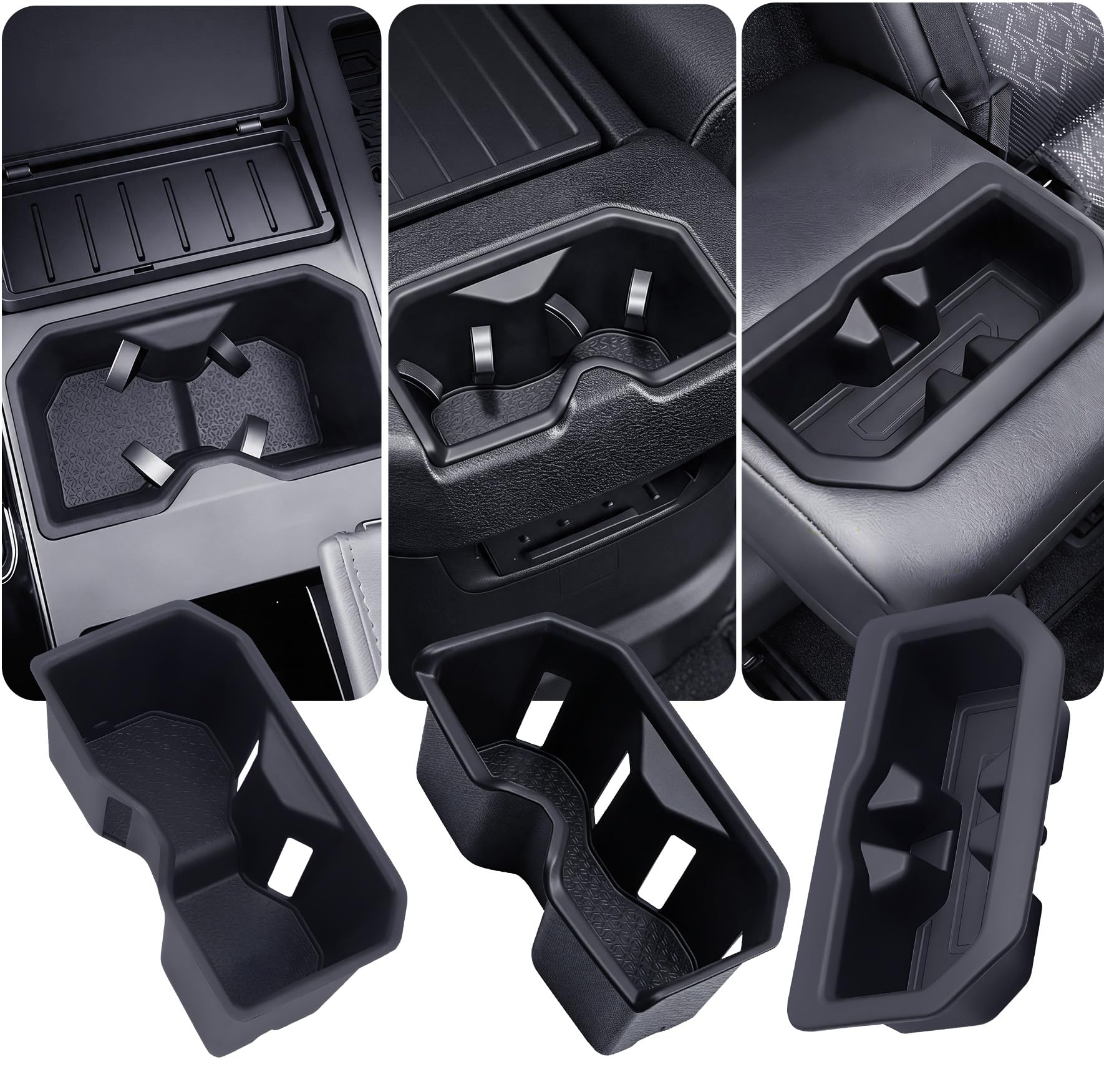 3PCS Cup Holder Inserts for Toyota Tundra 2026 2025 2024 2023 2022 (Only Fits for SR/SR5/Limited/TRD Pro), Interior Accessories Front &amp; Rear TPE Cup Holders Covers Protector, Black