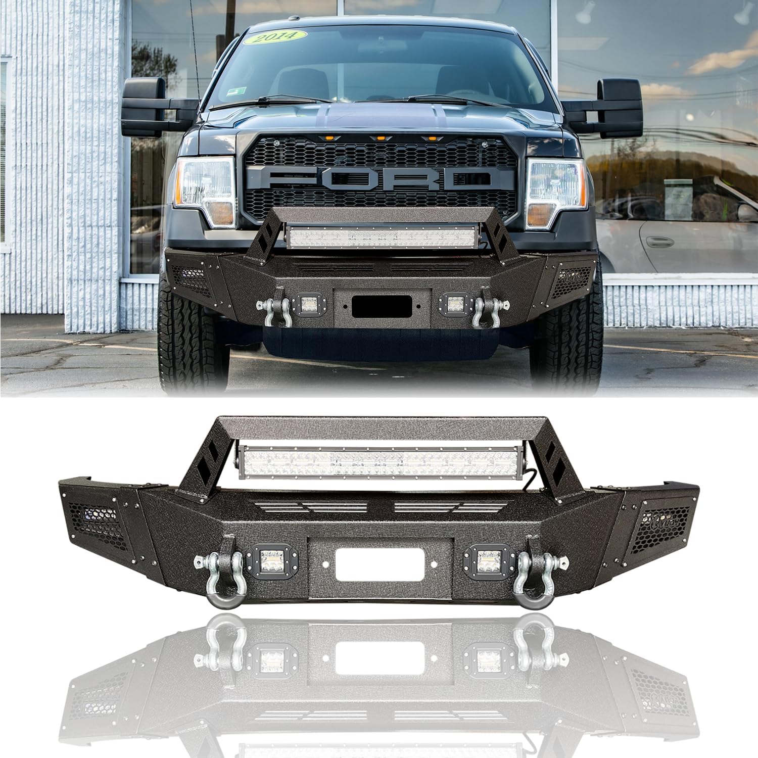 Front Rear Bumper for 2007-2018 Jeep Wrangler JK & Unlimited & Winch Plate & D-Rings & LED Lights