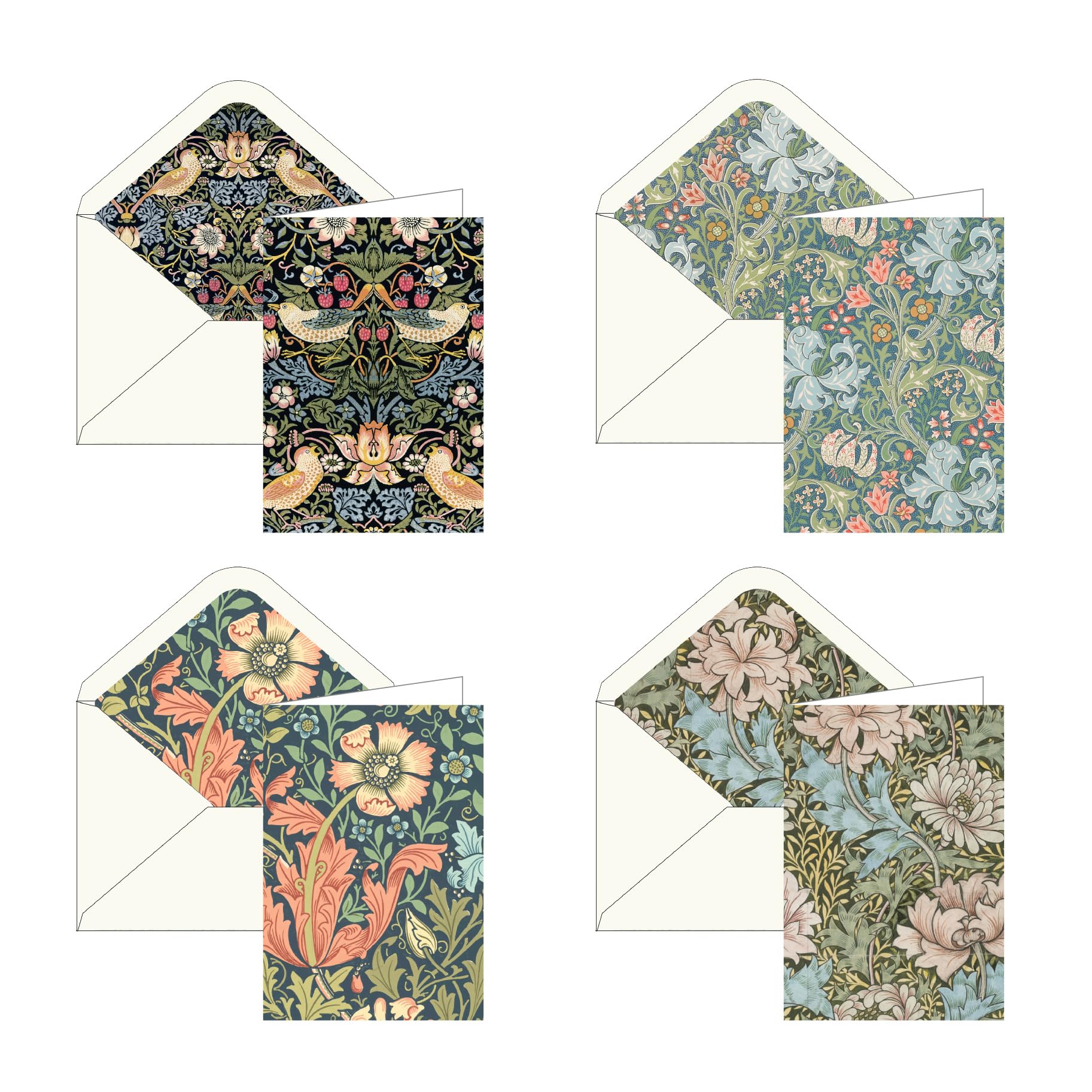 RainCaper Fine Art Keepsake 5x7 Blank Stationery Greeting Note Cards With Decorative Envelopes, Gift Boxed Set of 16 | 300 GSM Cardstock (William Morris Favorites)