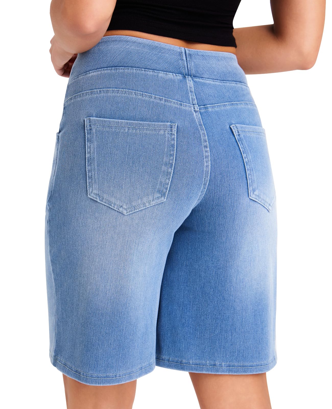 LaiEr Short en Jean Bermuda Taille Haute pour Femme,Short en Denim Casual Décontracté,Arrivant aux Genoux,en Tissu Stretch et Coupe Ample,Idéaux pour Le Sport,Le Fitness,Le Yoga et Les Entraînements