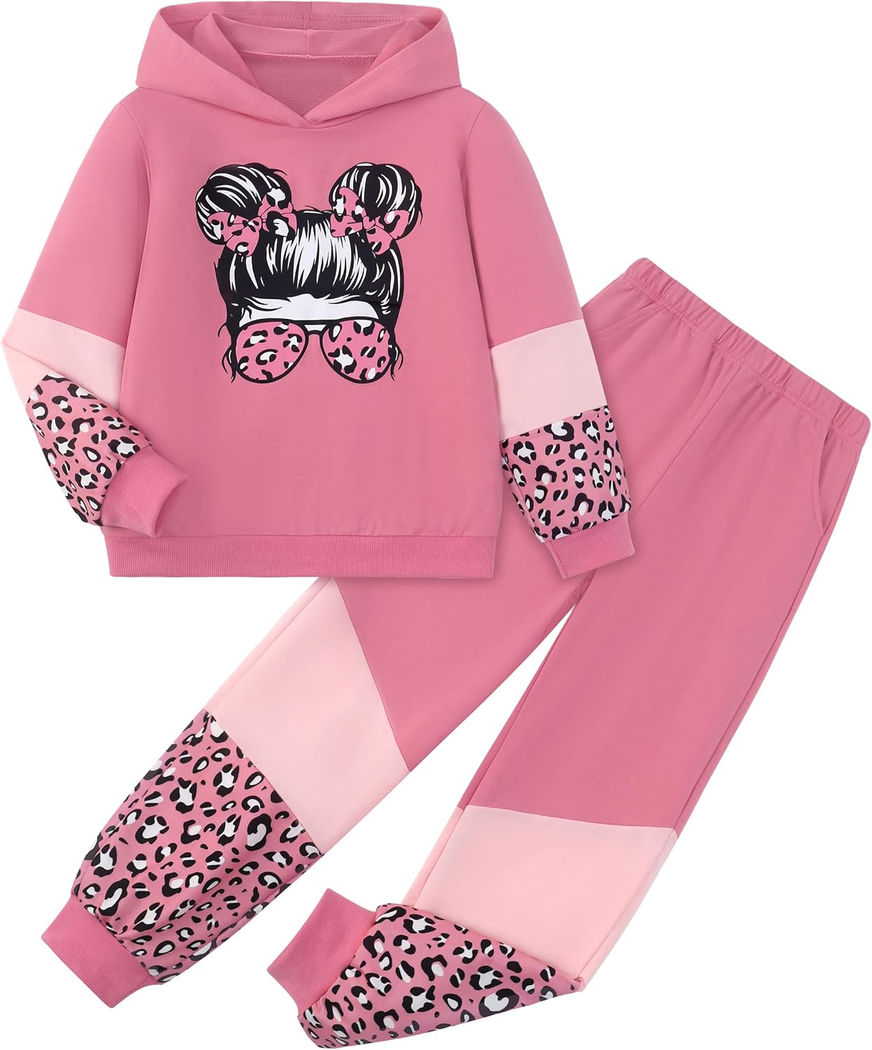 Girls Clothes Cool Girl Leopard Print,Sweatshirt Top Hoodie Pullover, Girls Outfits Sweatpant Set